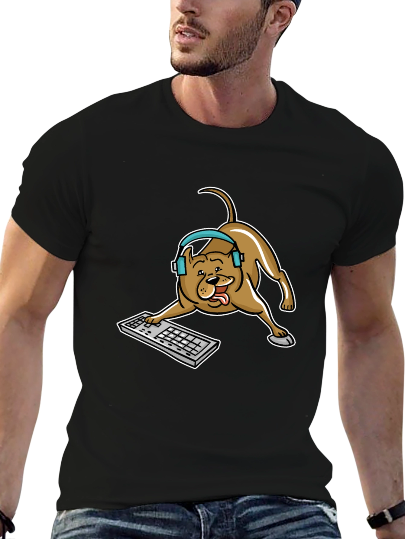 Gamer Dog Graphic Tee - Cute Canine Keyboard Design