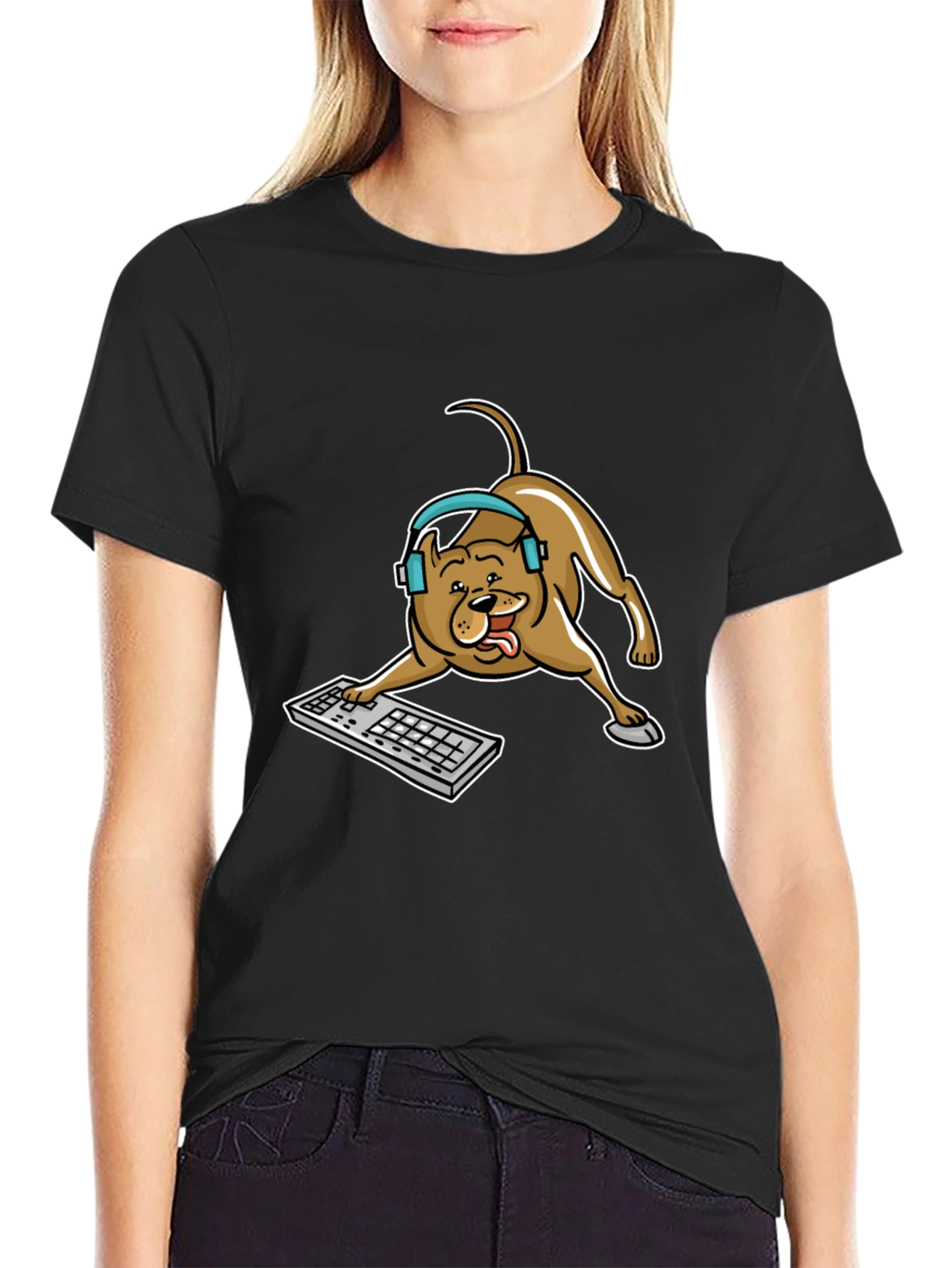 Gamer Dog Graphic Tee - Cute Canine Keyboard Design