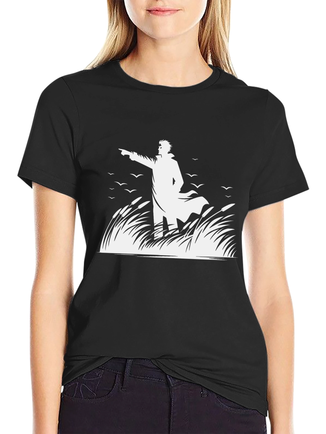 Literary Silhouette Graphic Tee - Classic Black T-Shirt