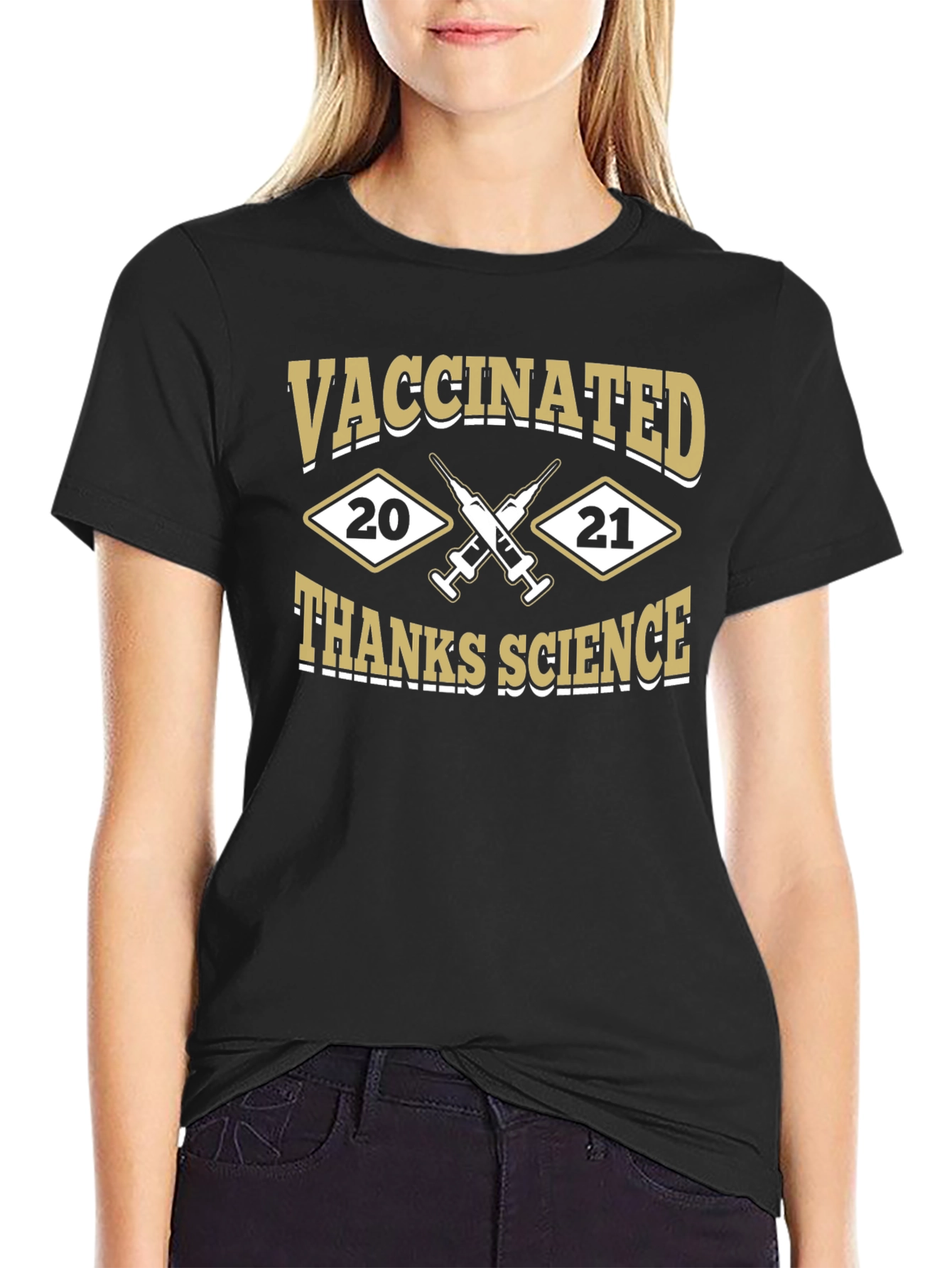 Vaccinated Thanks Science Black T-Shirt