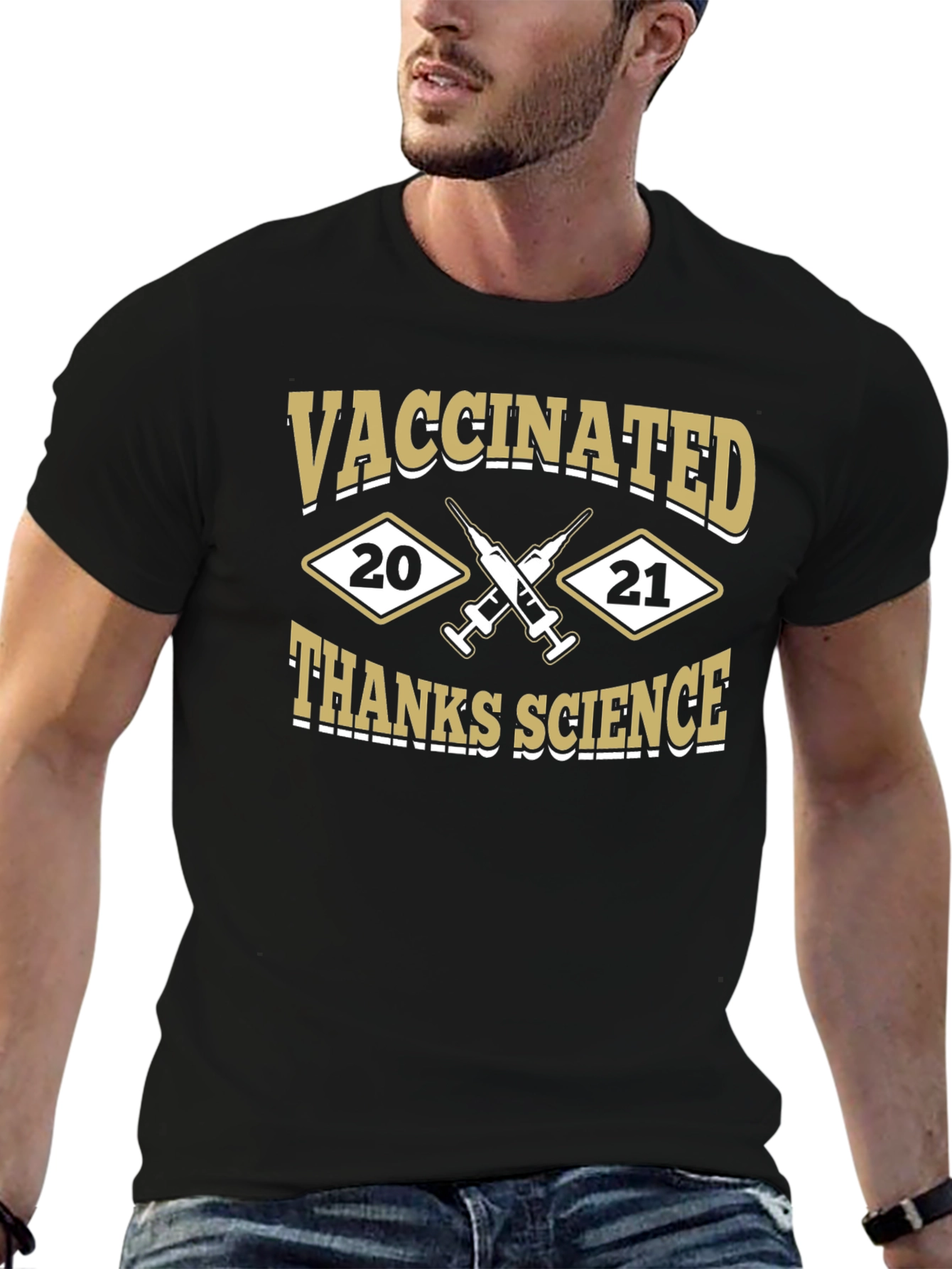 Vaccinated Thanks Science Black T-Shirt