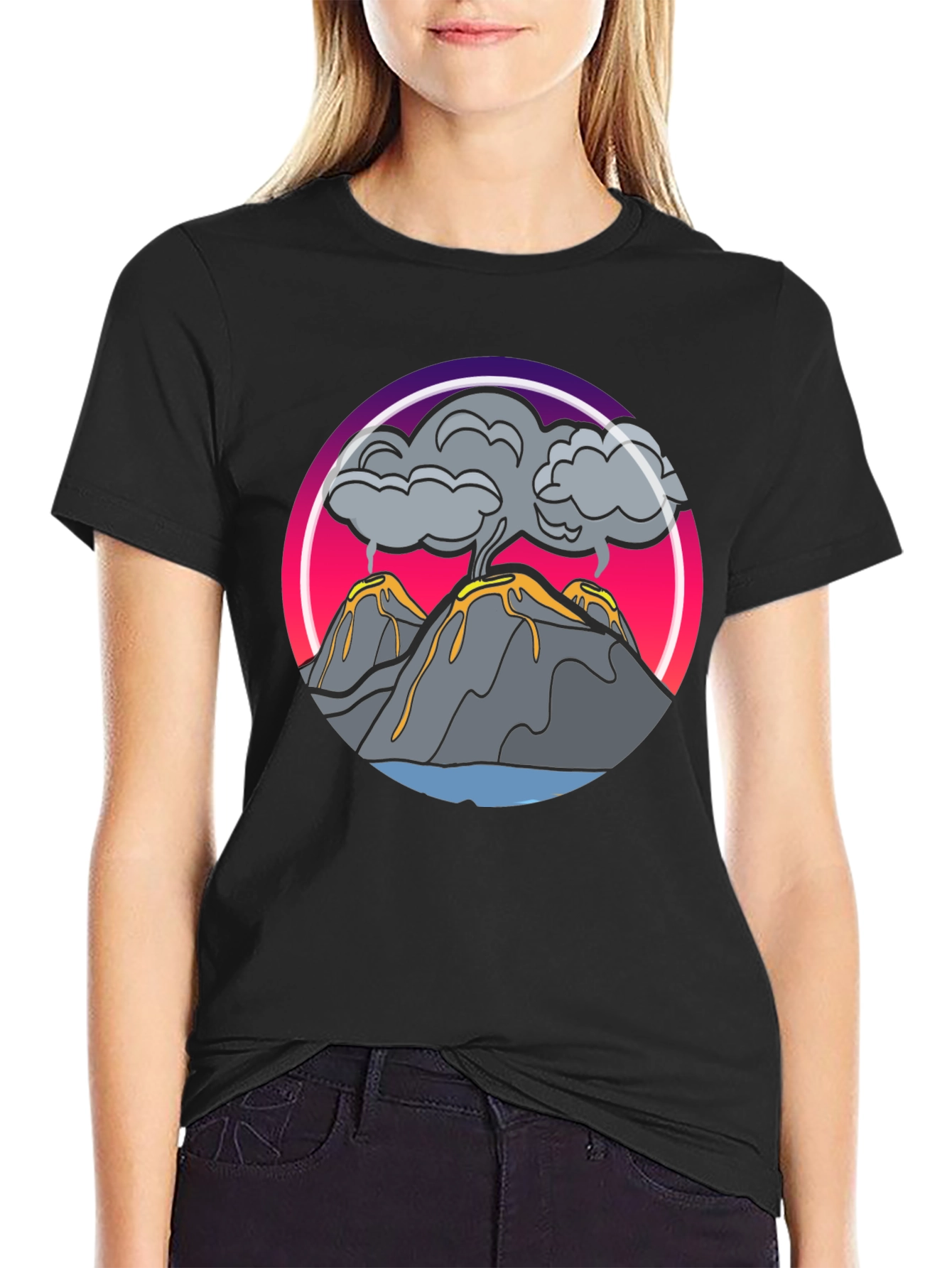 Volcano Eruption Graphic Tee - Black