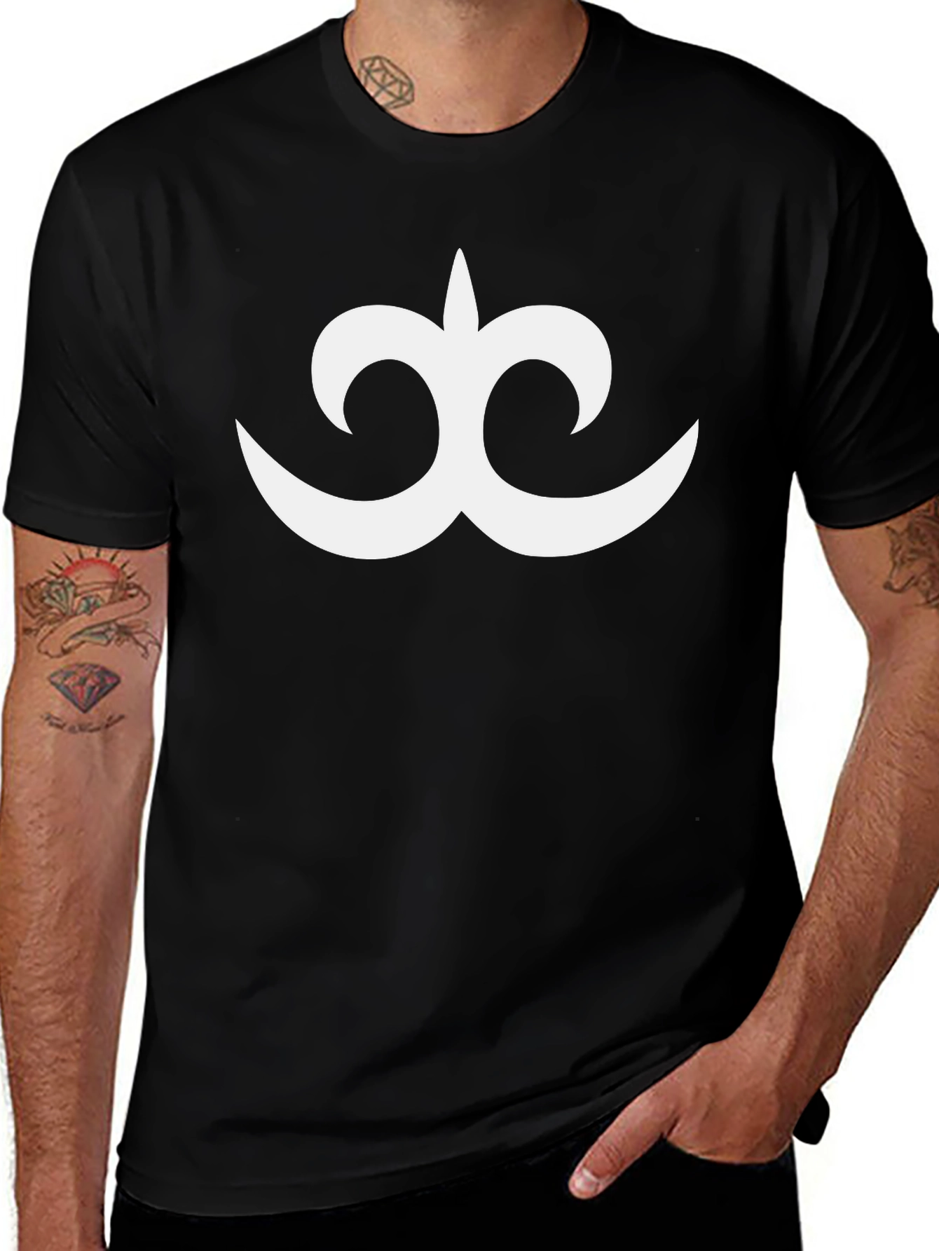 Black T-Shirt with White Abstract Design