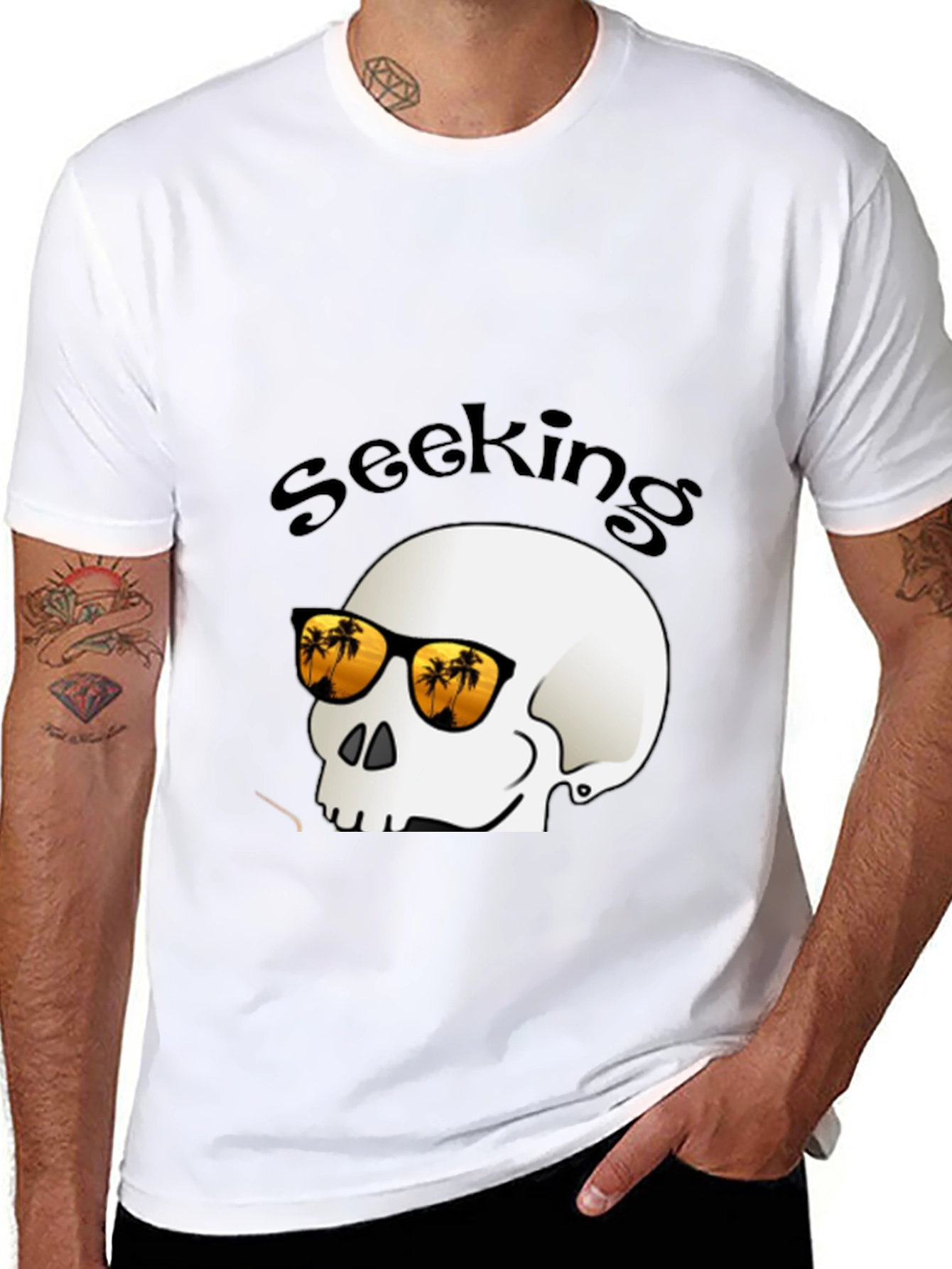 Seeking Skull Tee - Tropical Vibes Skeleton T-Shirt