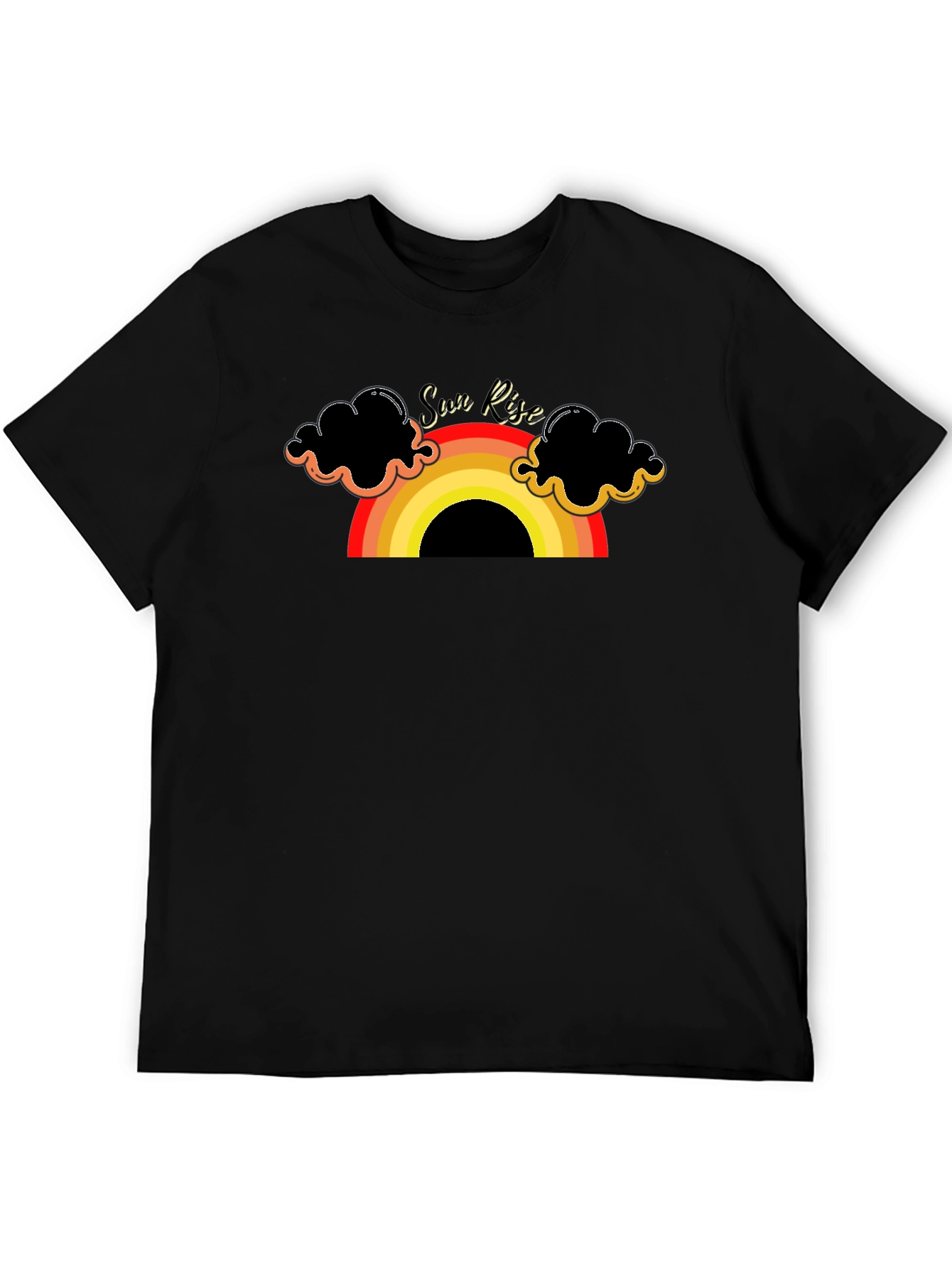 Sunrise Rainbow Graphic Tee - Black Cotton T-Shirt