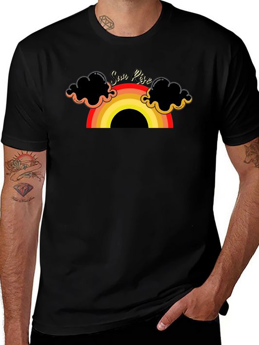 Sunrise Rainbow Graphic Tee - Black Cotton T-Shirt