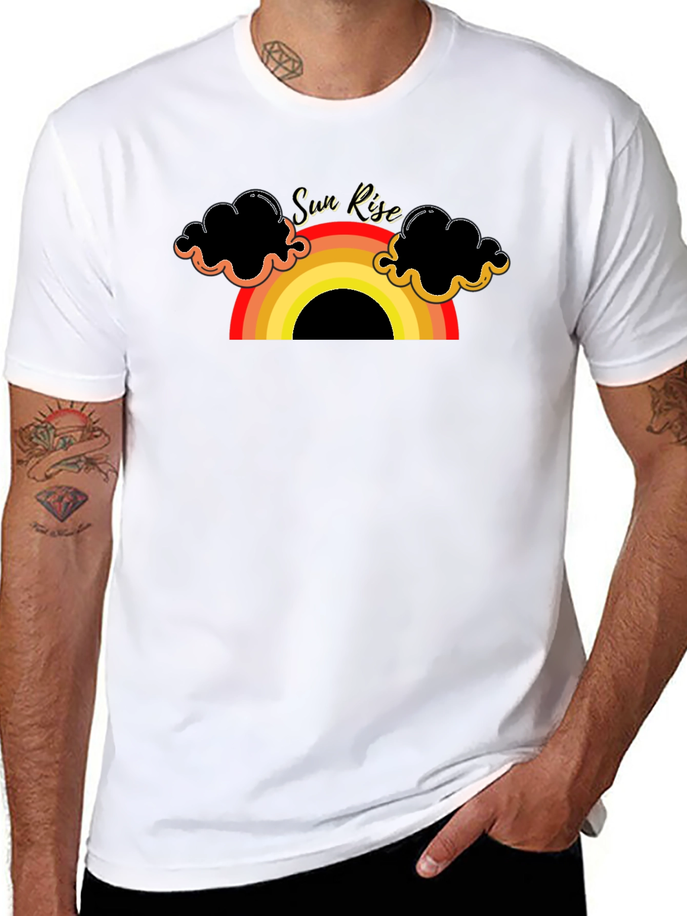Sunrise Rainbow Graphic Tee - Black Cotton T-Shirt