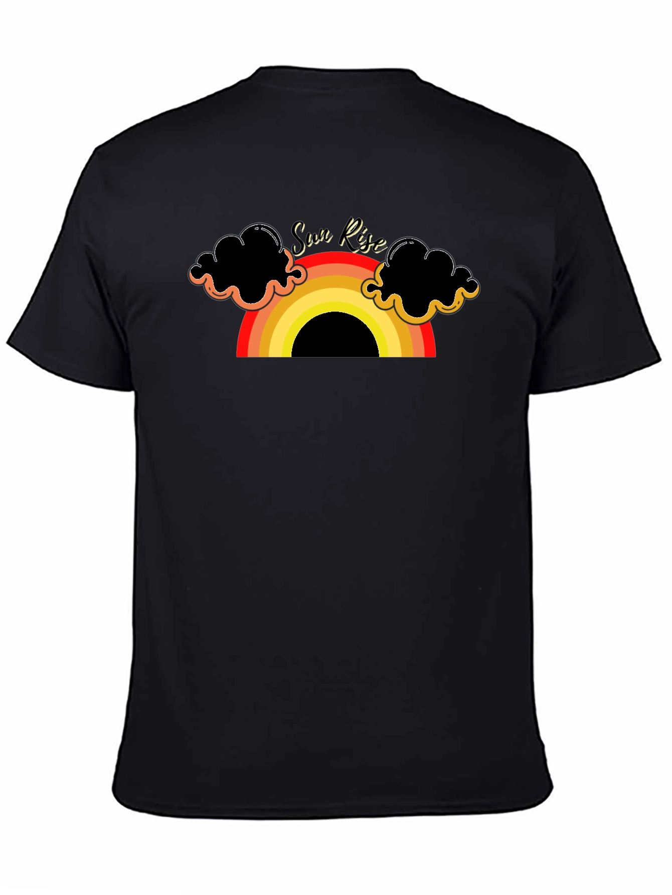 Sunrise Rainbow Graphic Tee - Black Cotton T-Shirt