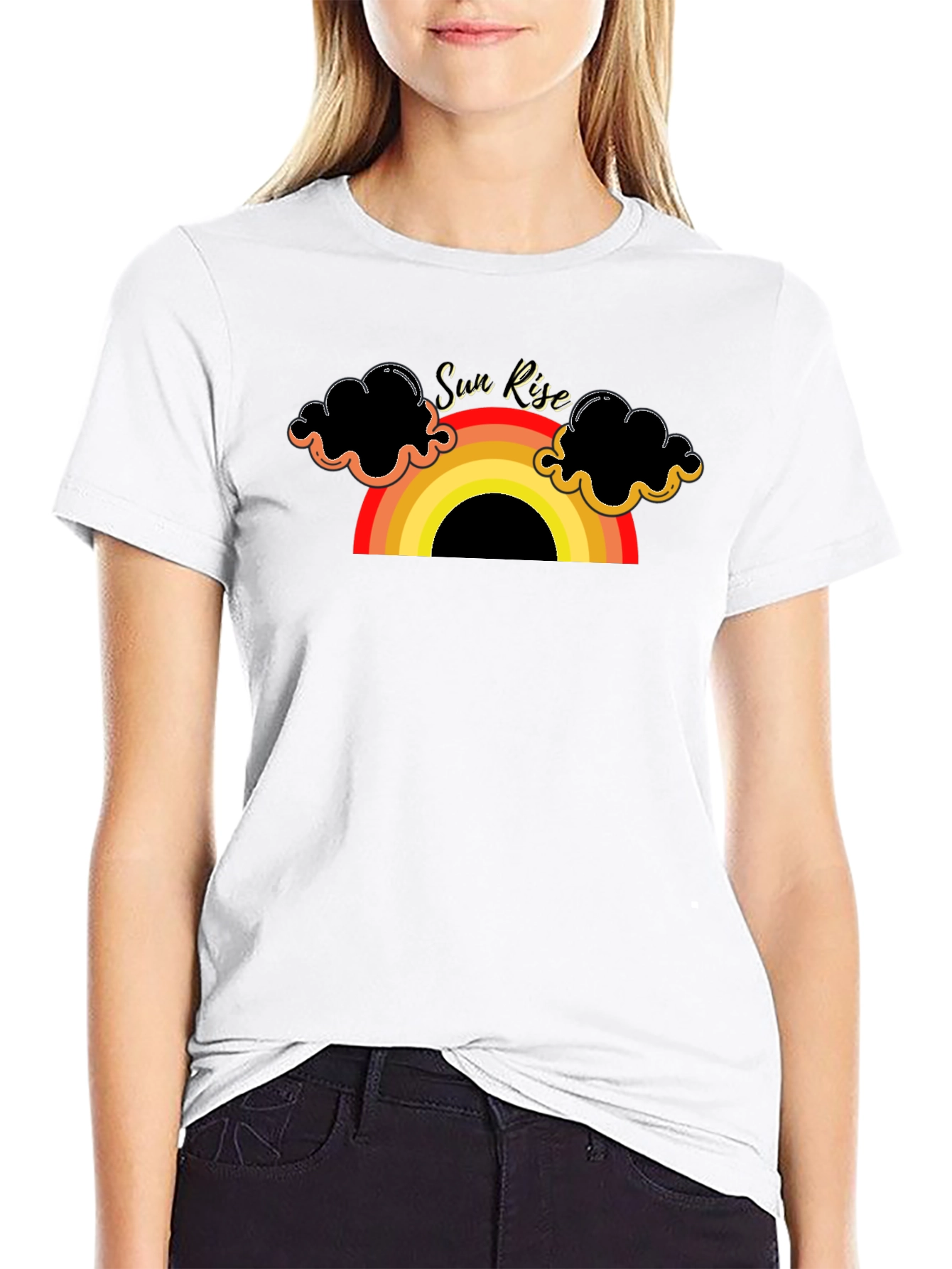 Sunrise Rainbow Graphic Tee - Black Cotton T-Shirt
