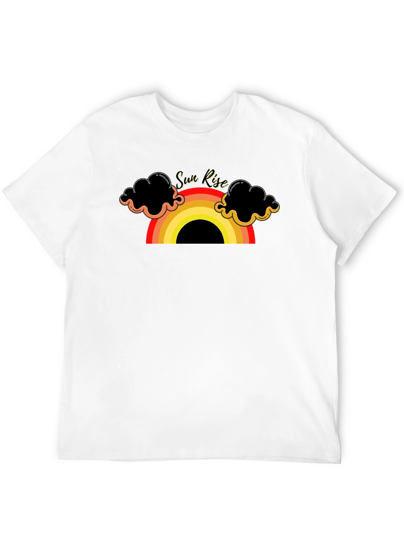 Sunrise Rainbow Graphic Tee - Black Cotton T-Shirt