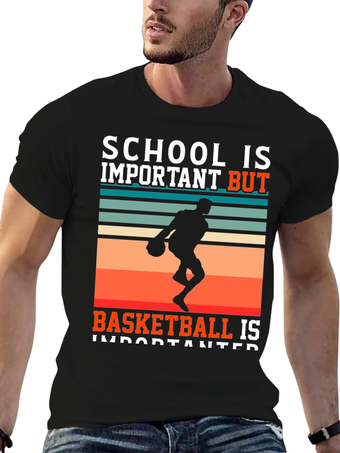 School vs Basketball T-Shirt - Black Graphic Tee