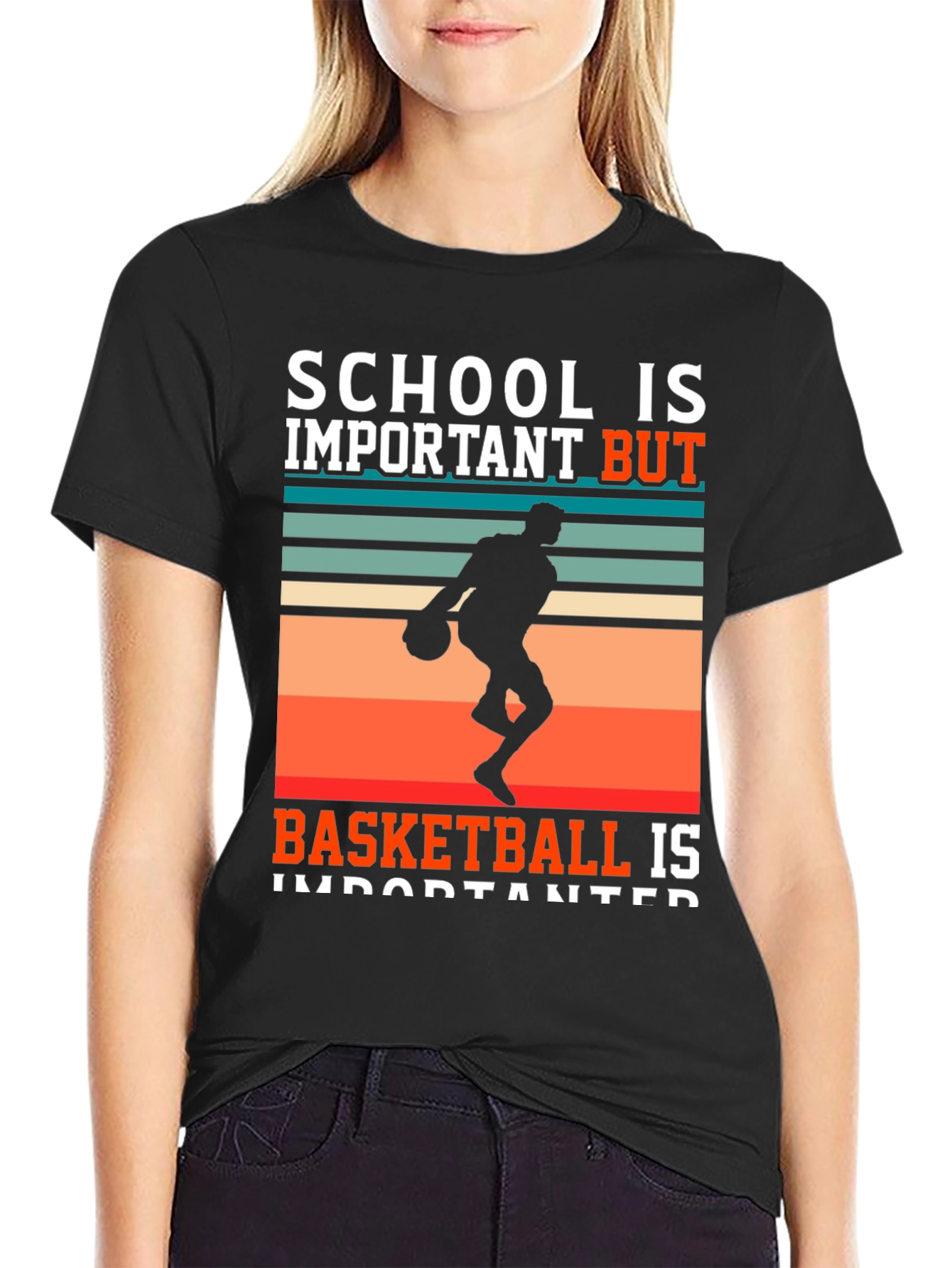 School vs Basketball T-Shirt - Black Graphic Tee