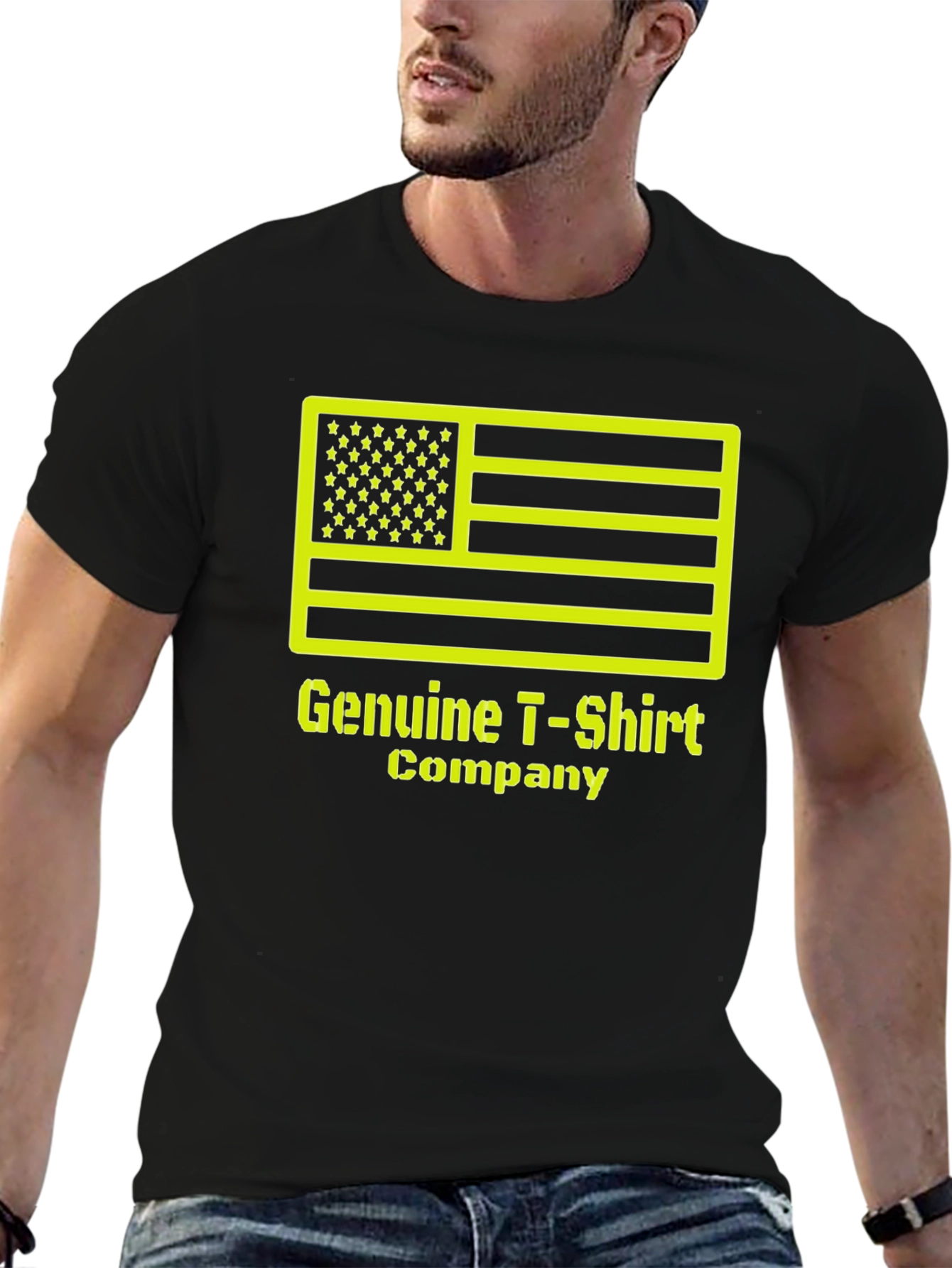 Genuine T-Shirt Company Black Tee with American Flag Design