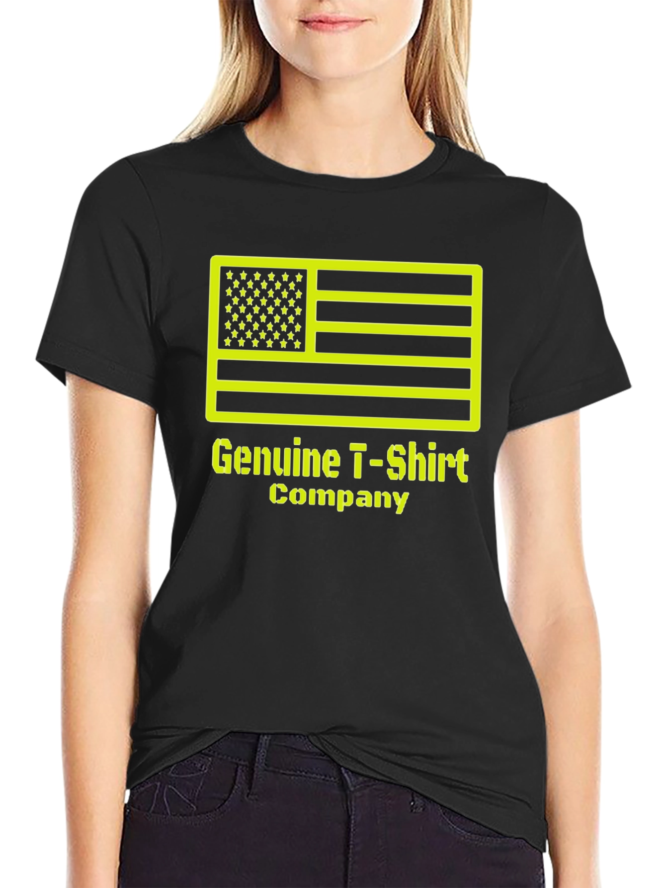 Genuine T-Shirt Company Black Tee with American Flag Design