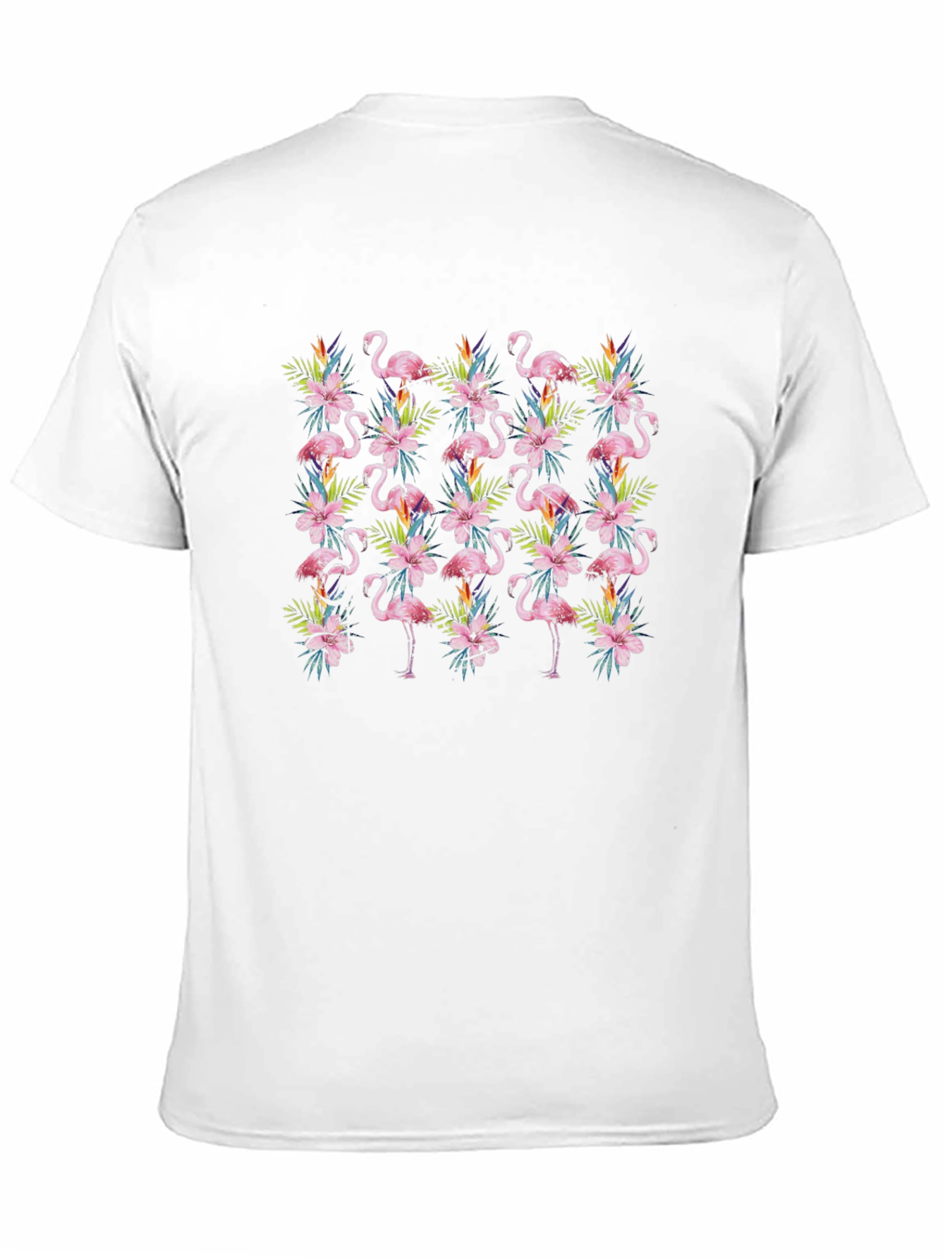 Tropical Flamingo Floral Pattern Mens Black T-Shirt