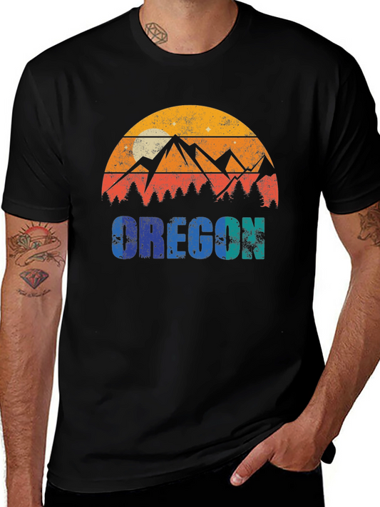 Vintage Oregon Mountain Graphic Tee - Retro Style