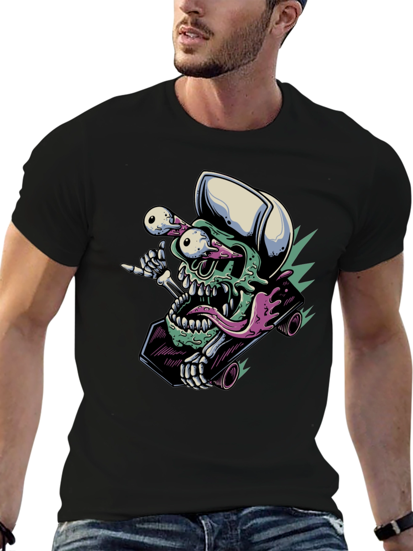 Skateboarding Skull T-Shirt - Unique Graphic Tee