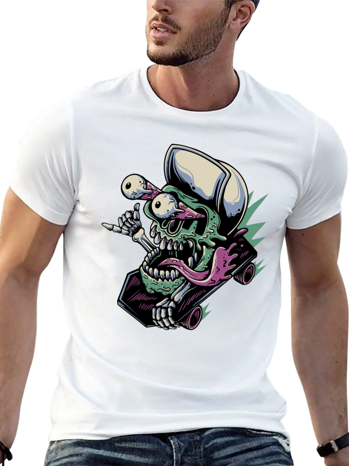 Skateboarding Skull T-Shirt - Unique Graphic Tee