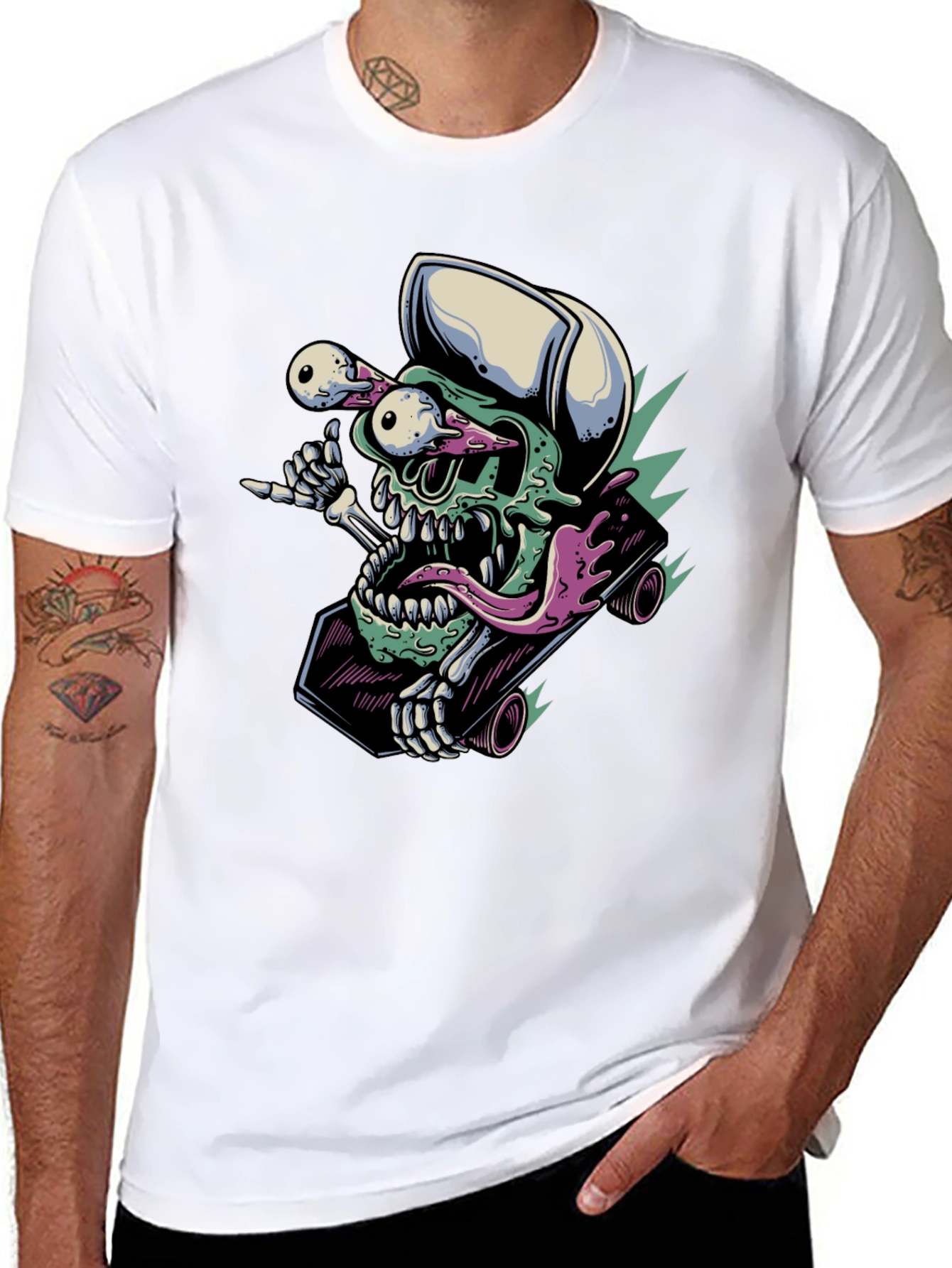 Skateboarding Skull T-Shirt - Unique Graphic Tee