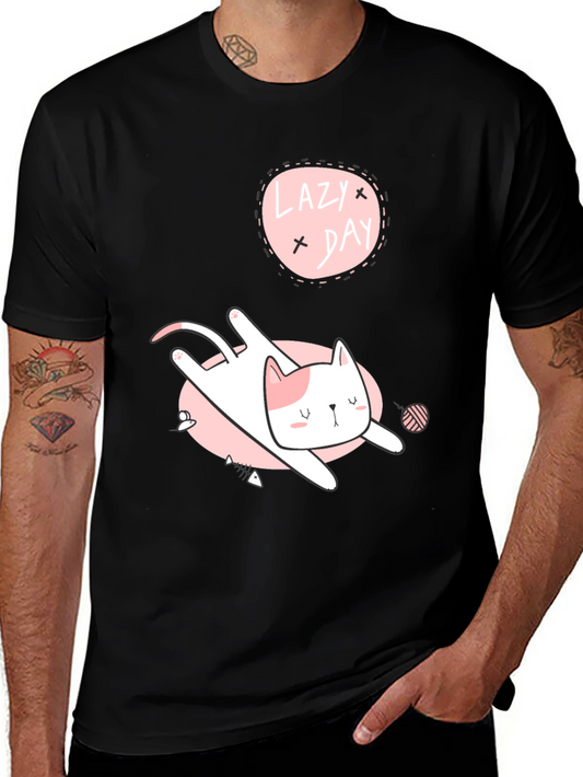 Lazy Day Cat Graphic Tee - Soft Cotton Comfort
