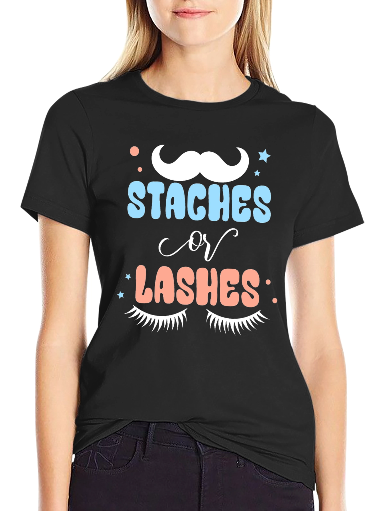 Staches or Lashes Gender Reveal T-Shirt