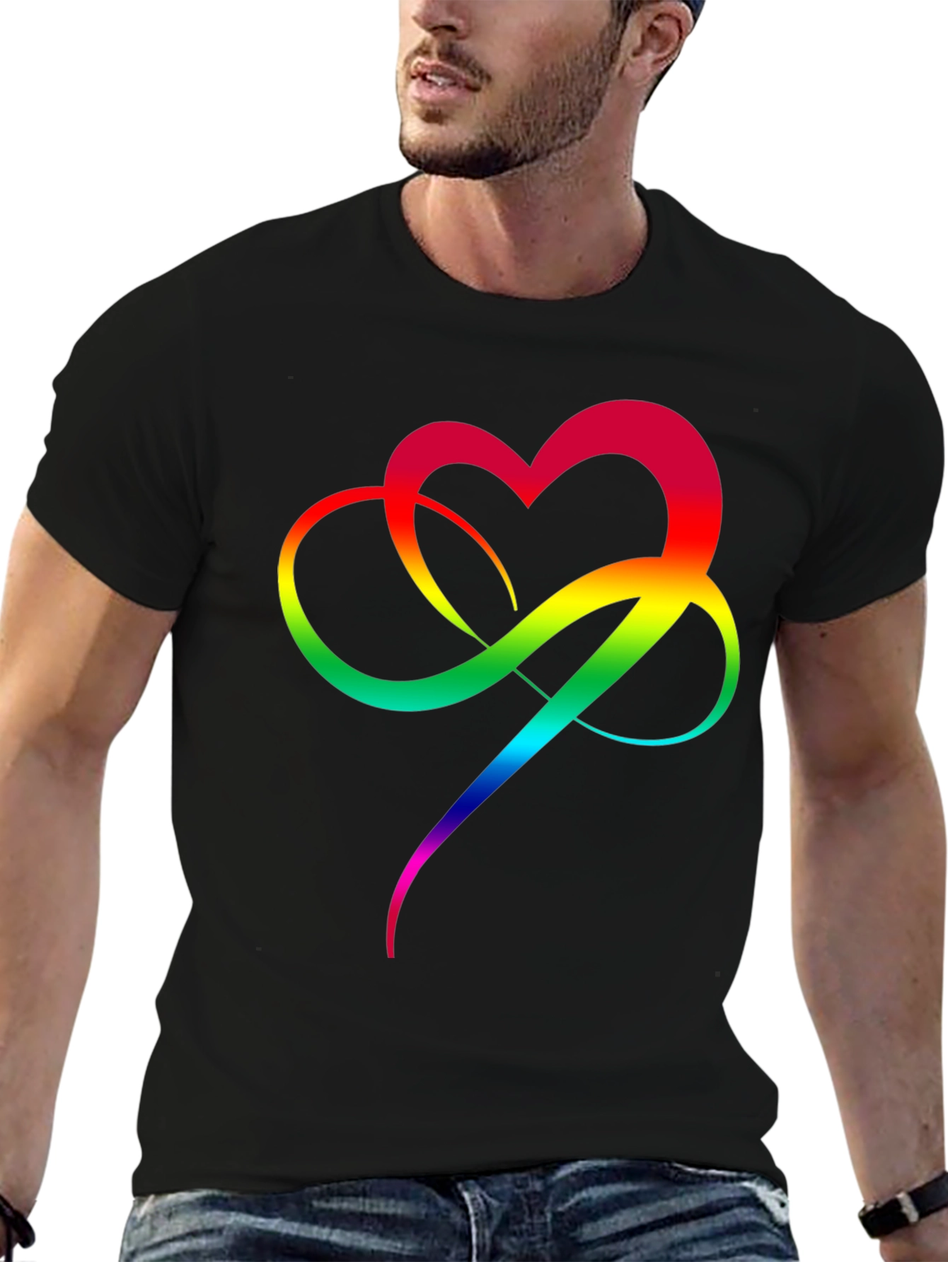 Rainbow Heart Infinity Symbol T-Shirt - Black