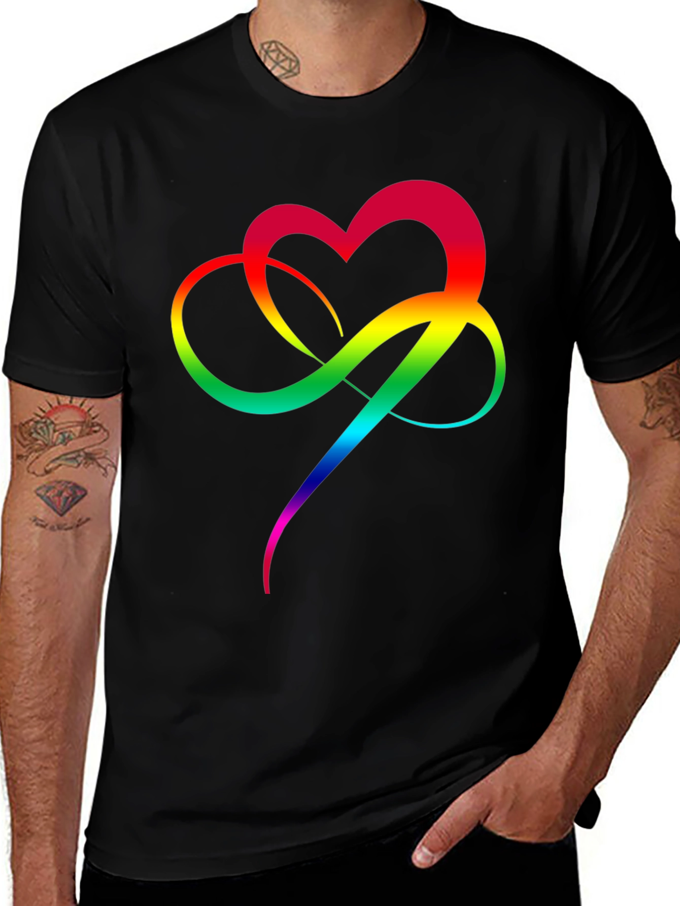 Rainbow Heart Infinity Symbol T-Shirt - Black