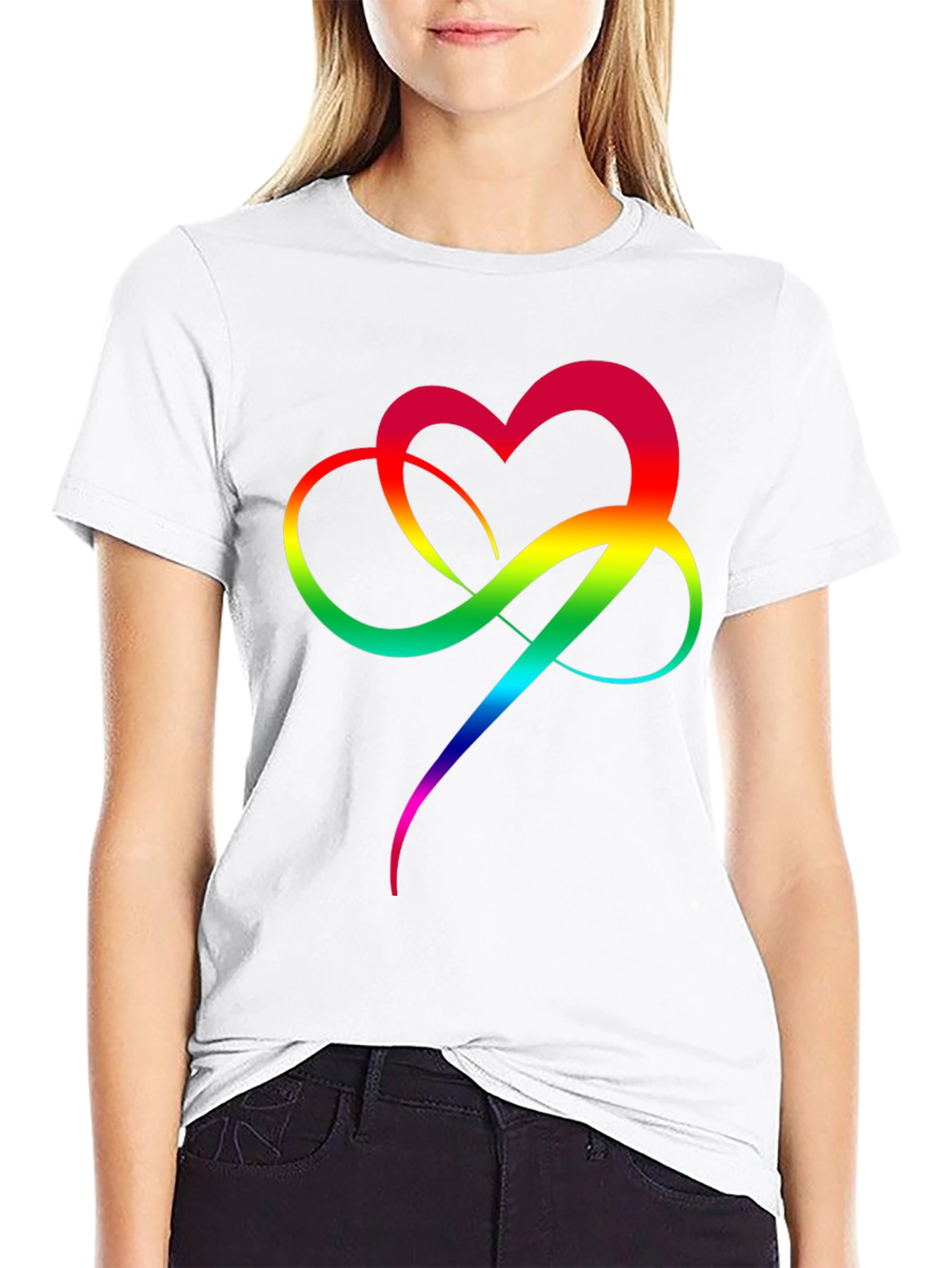 Rainbow Heart Infinity Symbol T-Shirt - Black