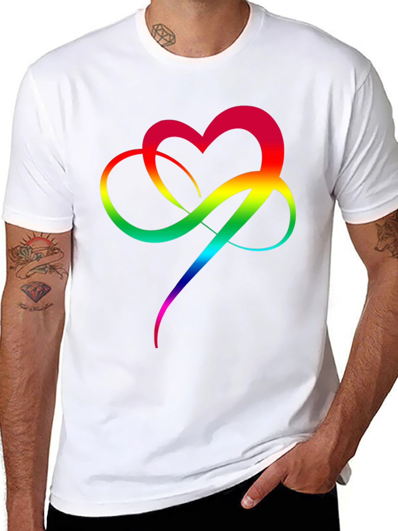 Rainbow Heart Infinity Symbol T-Shirt - Black