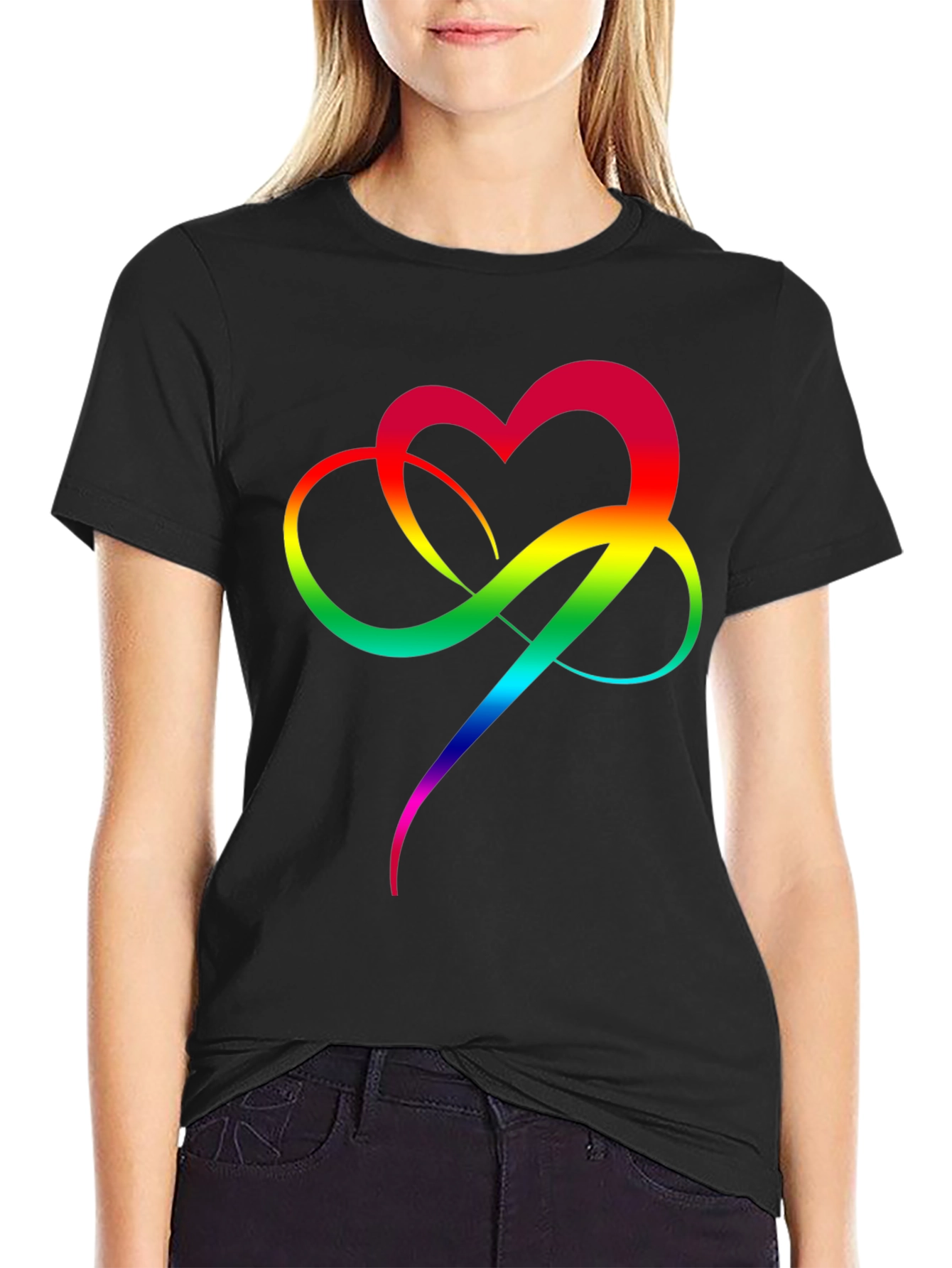 Rainbow Heart Infinity Symbol T-Shirt - Black