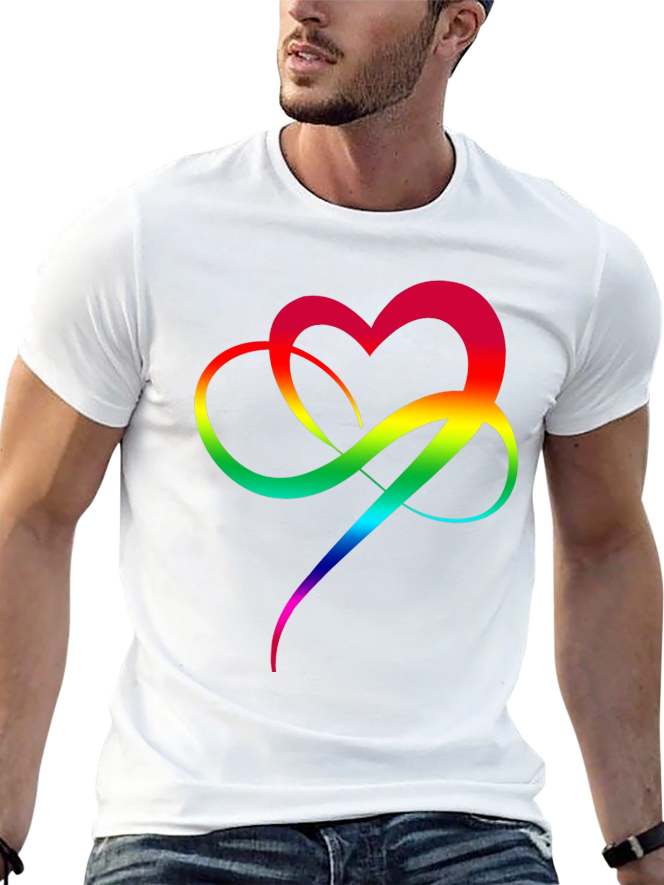 Rainbow Heart Infinity Symbol T-Shirt - Black