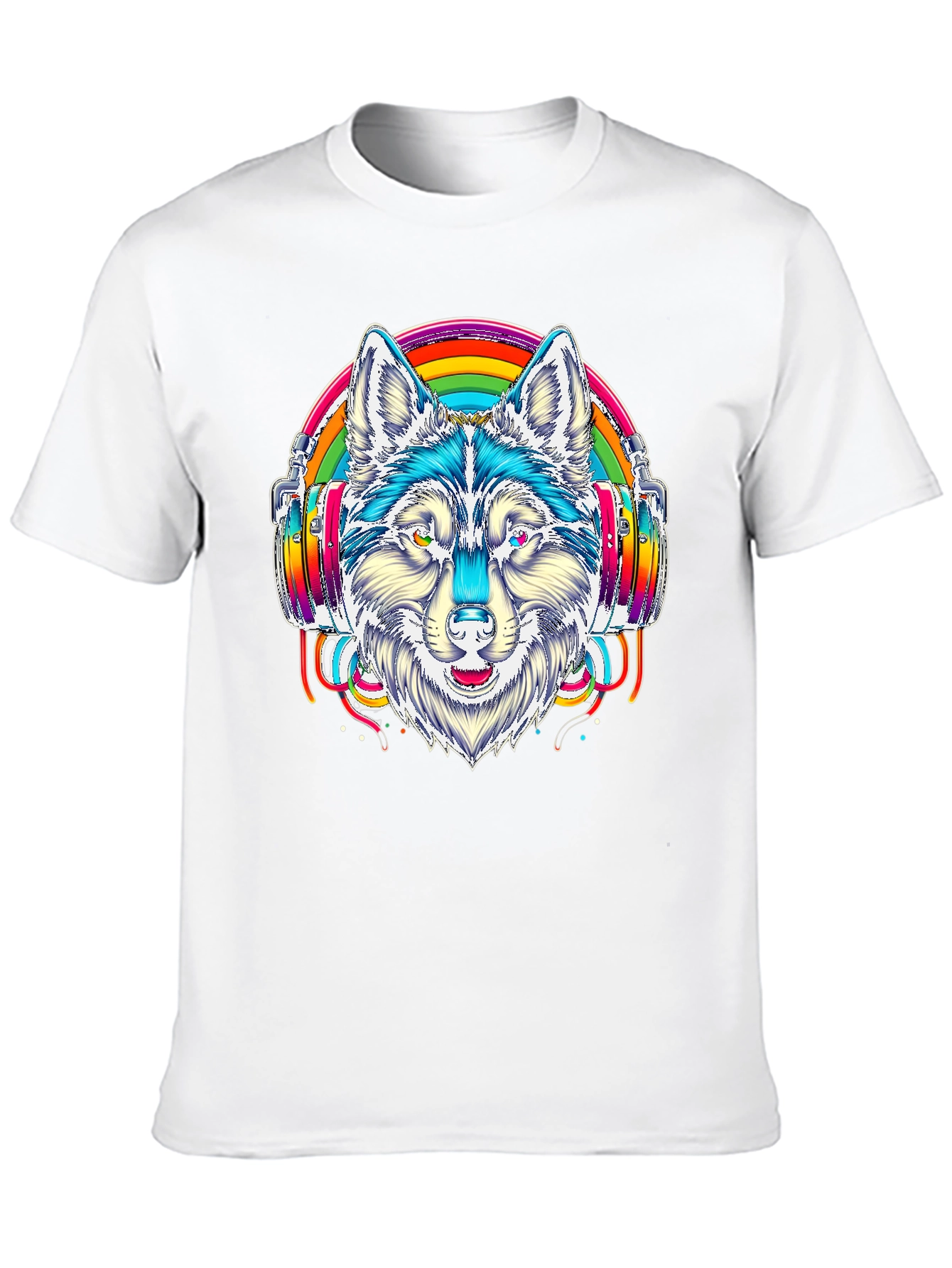 Rainbow Wolf Headphone Graphic Tee - Black