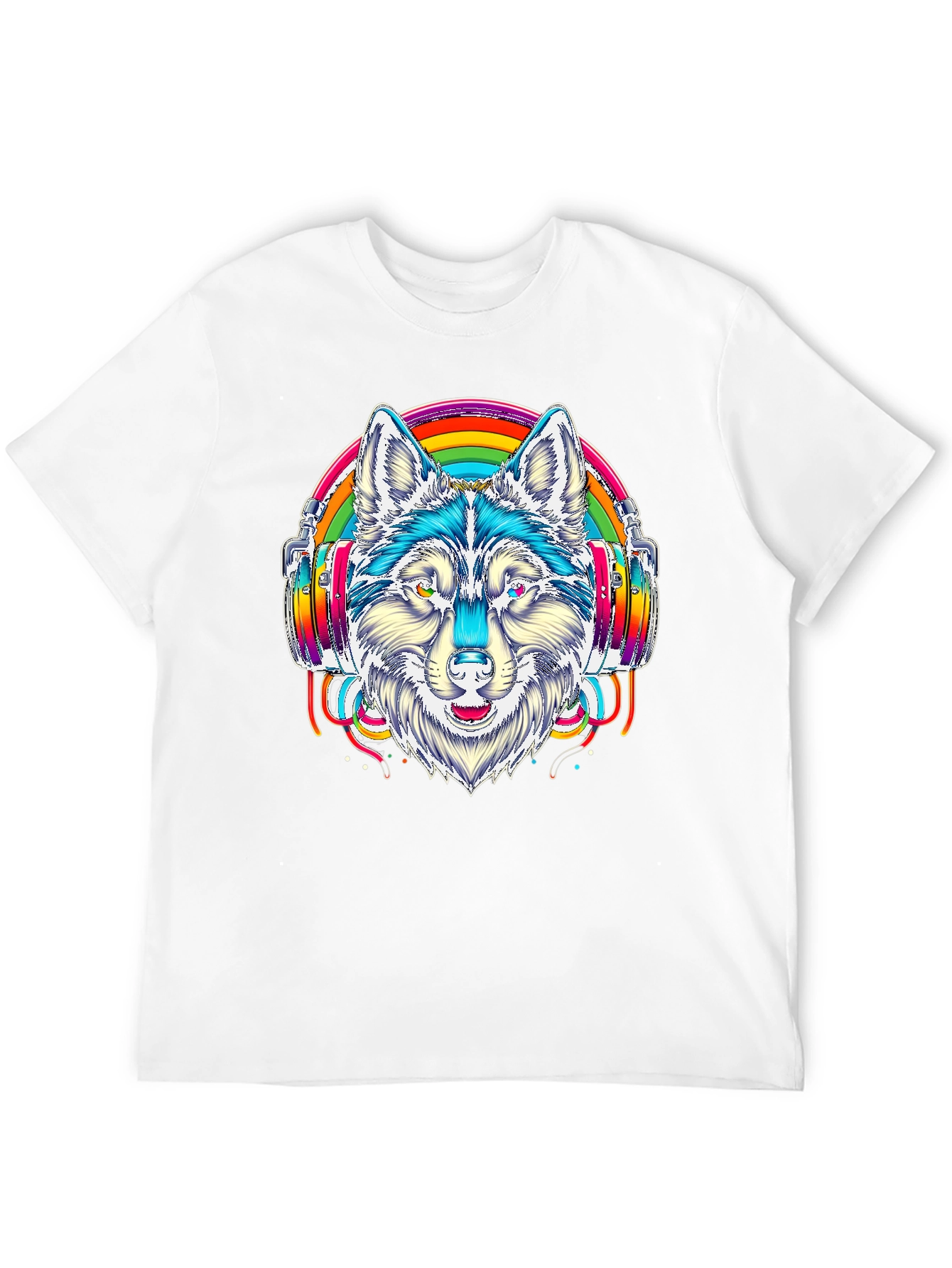 Rainbow Wolf Headphone Graphic Tee - Black