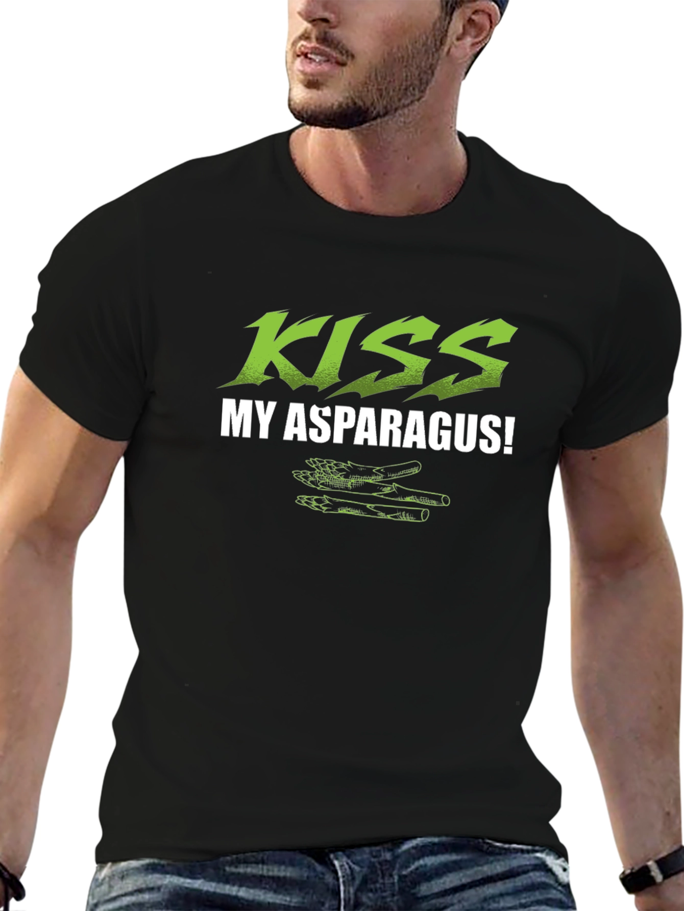 Kiss My Asparagus! Novelty Black T-Shirt