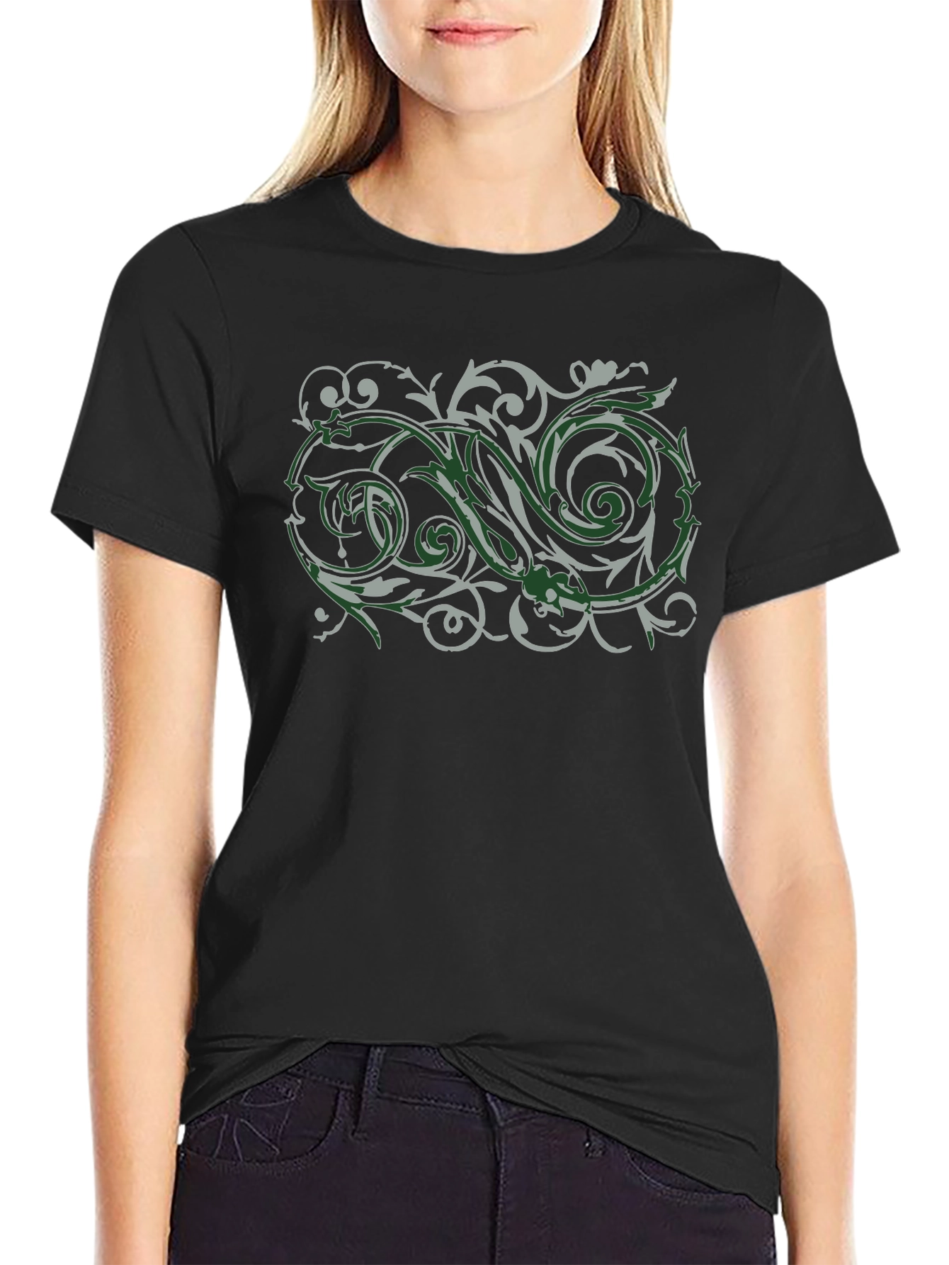 Ornate Scrollwork Graphic Black T-Shirt