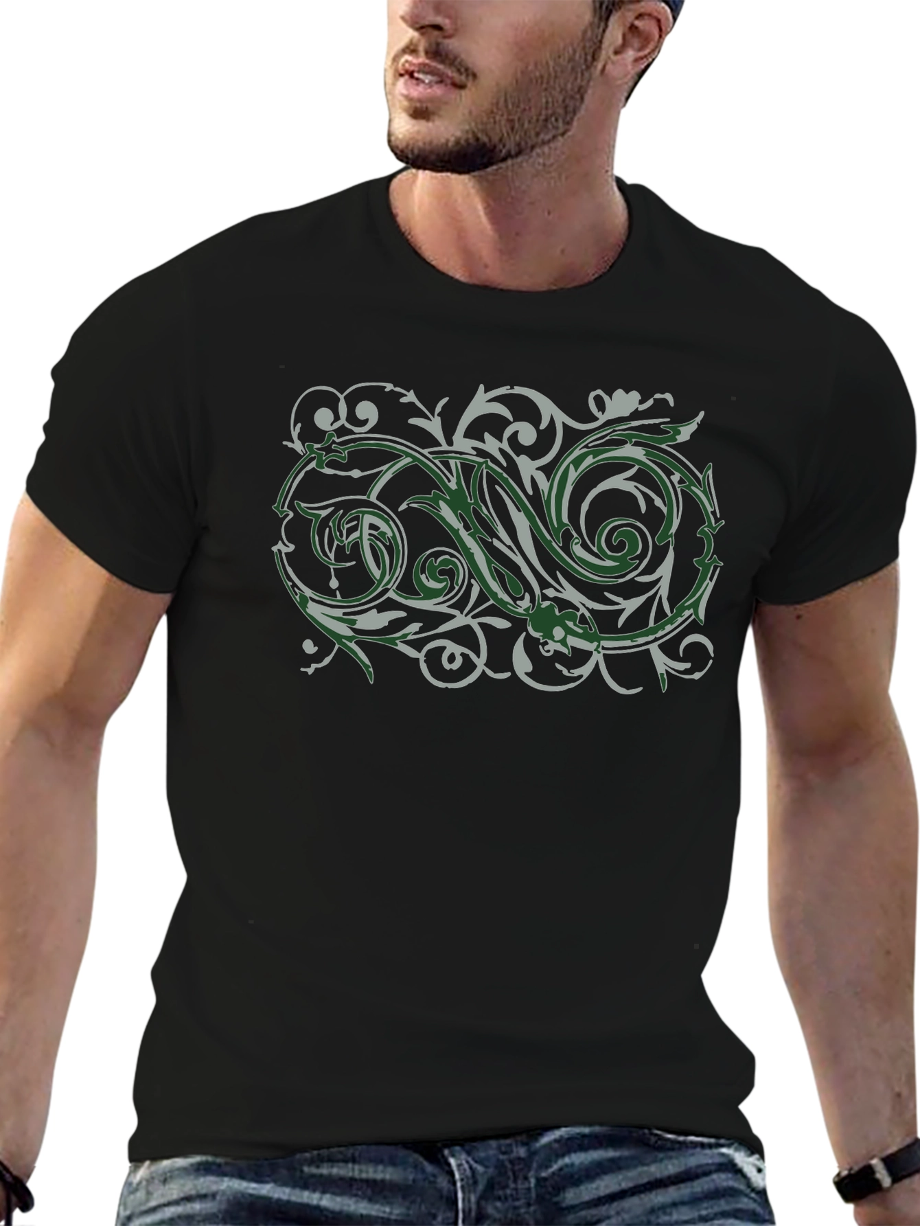 Ornate Scrollwork Graphic Black T-Shirt