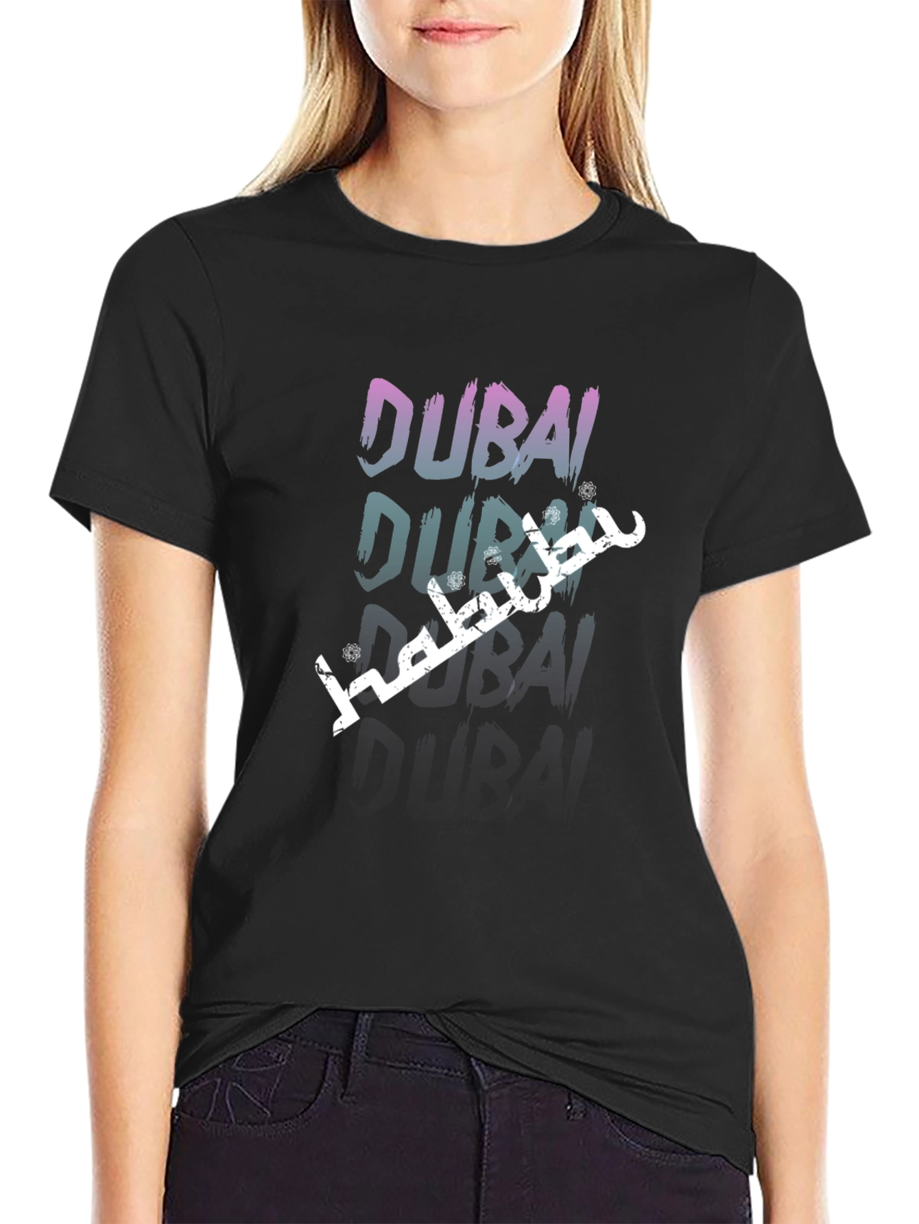 Dubai Text Graphic Black T-Shirt