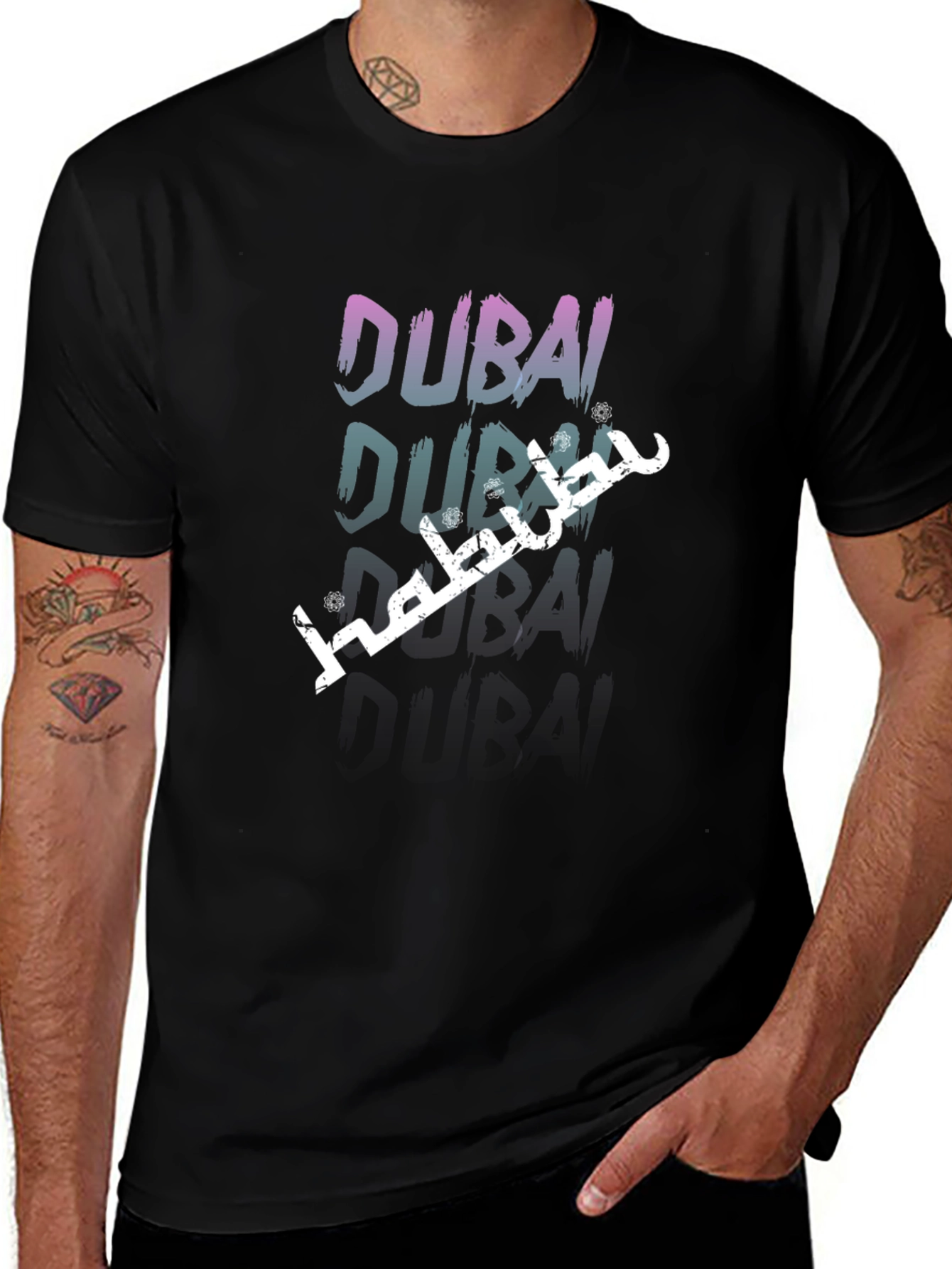 Dubai Text Graphic Black T-Shirt