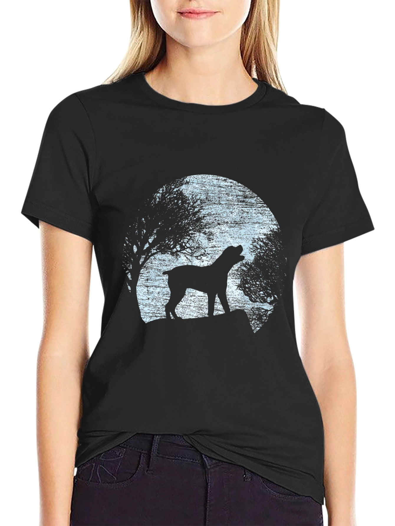 Mens Black Dog Silhouette Graphic T-Shirt