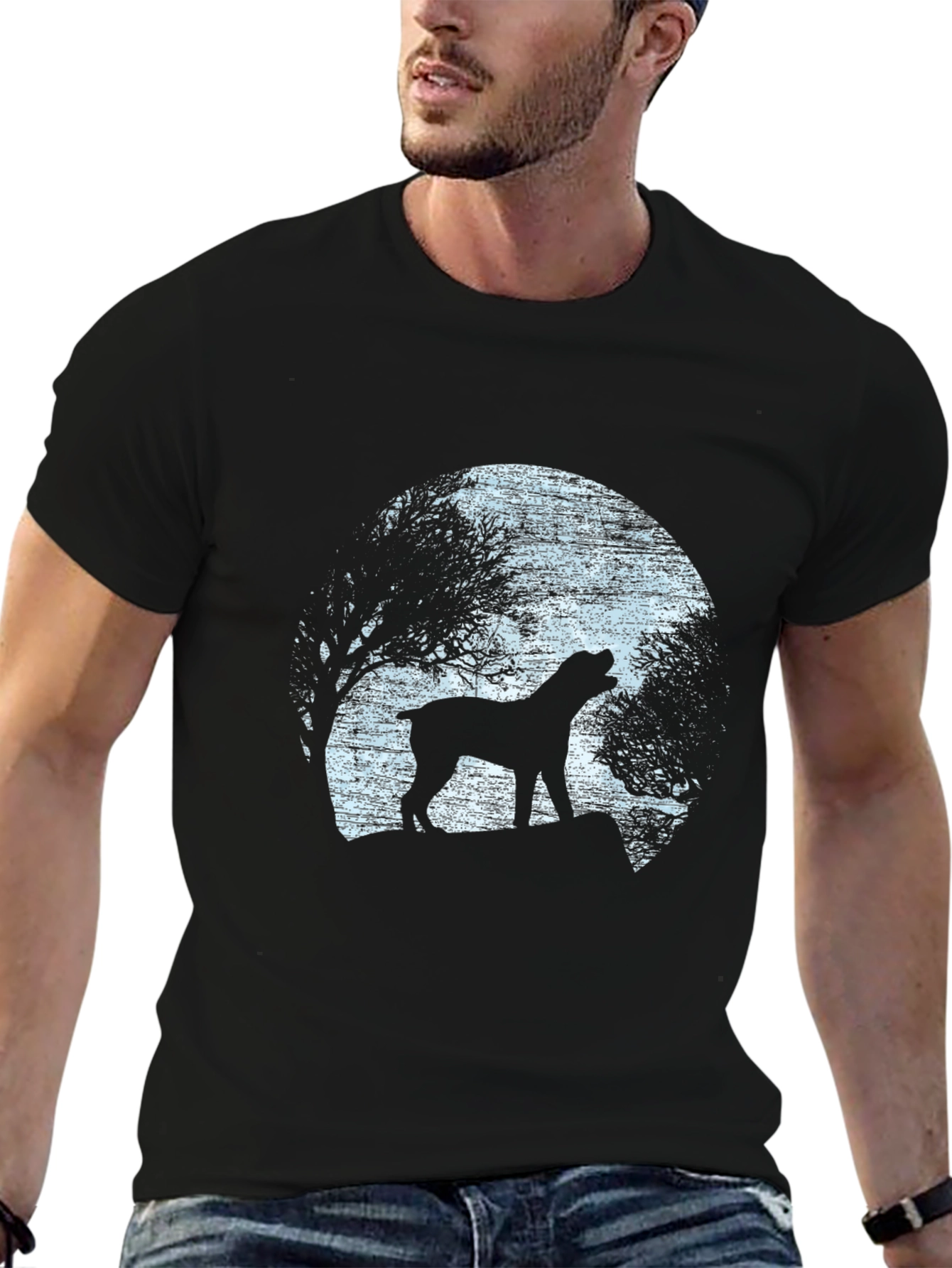 Mens Black Dog Silhouette Graphic T-Shirt