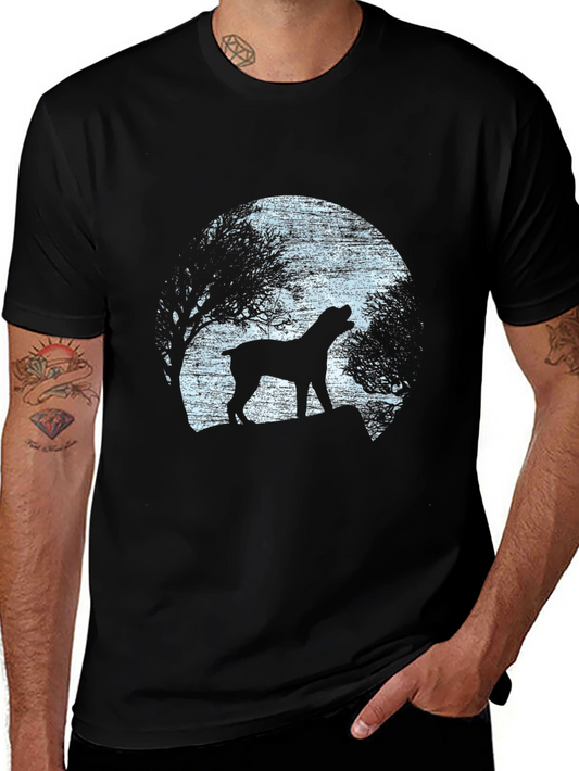 Mens Black Dog Silhouette Graphic T-Shirt