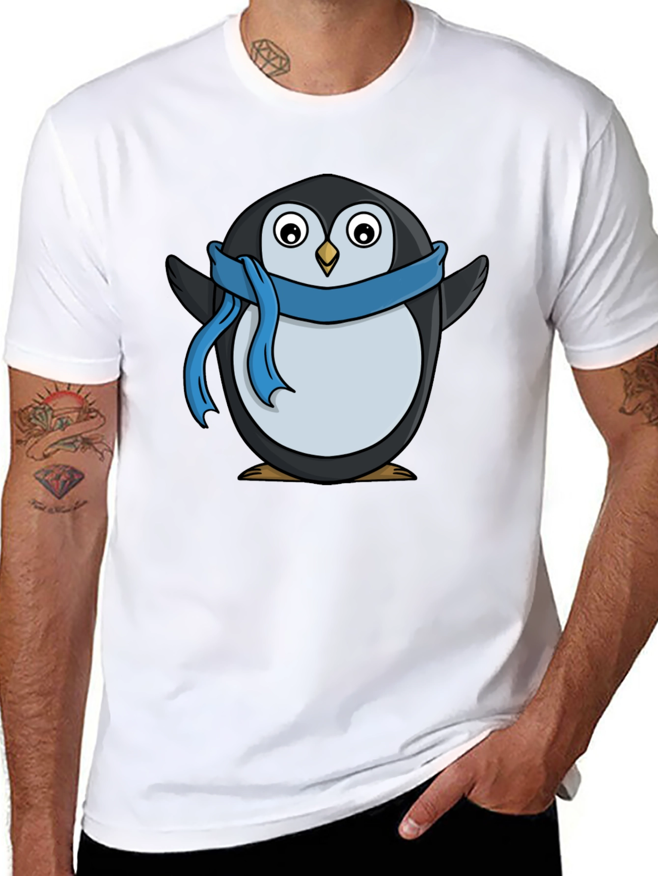 Penguin Scarf T-Shirt - Black
