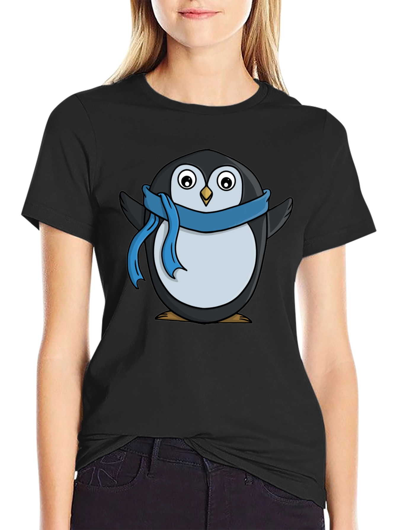 Penguin Scarf T-Shirt - Black