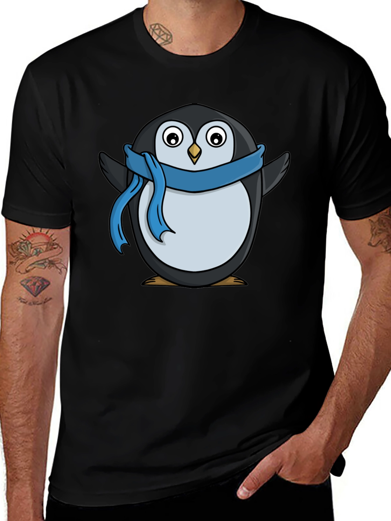 Penguin Scarf T-Shirt - Black