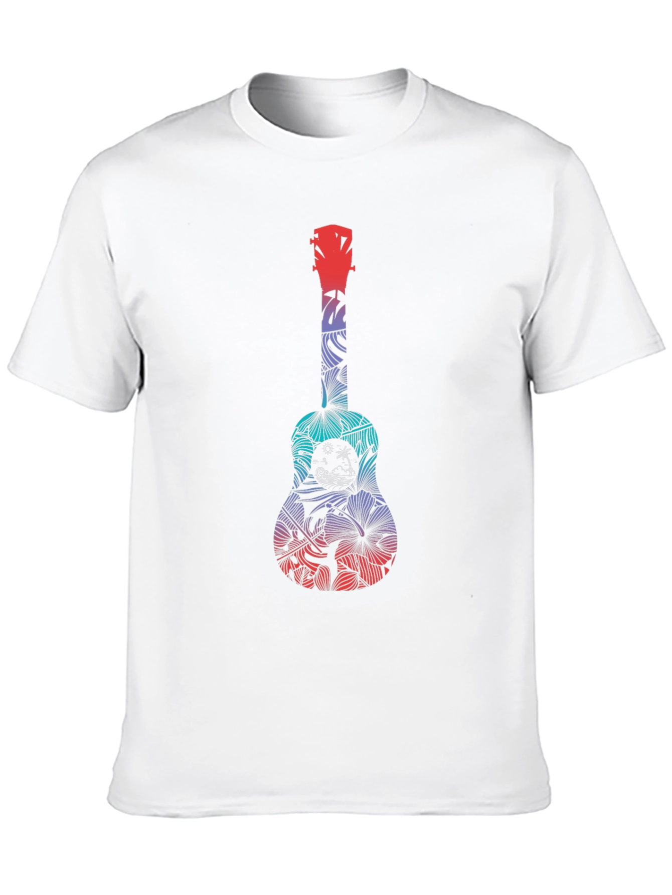 Tropical Ukulele Graphic Tee - Black Cotton T-Shirt