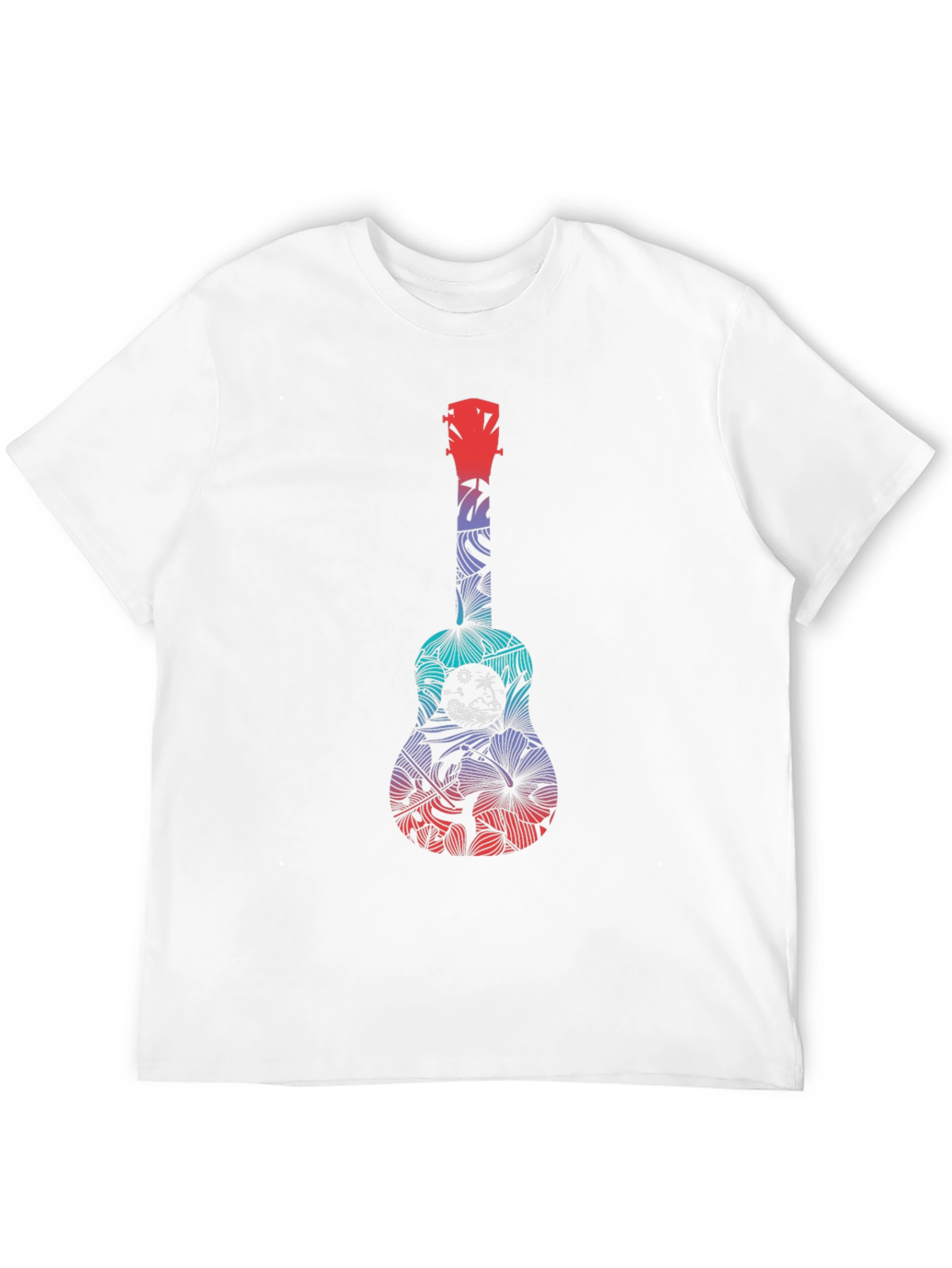 Tropical Ukulele Graphic Tee - Black Cotton T-Shirt