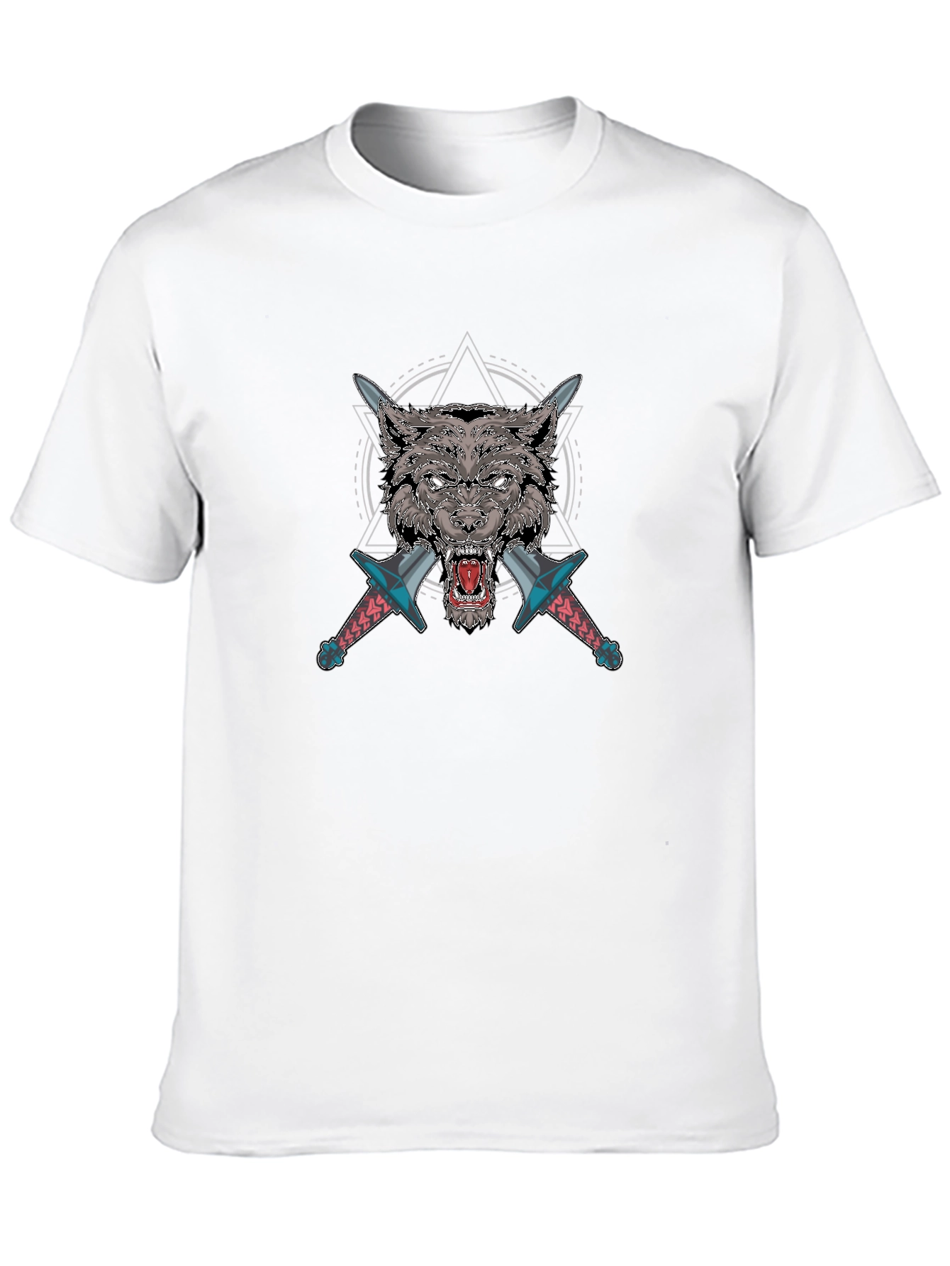 Wolf Graphic T-Shirt with Swords