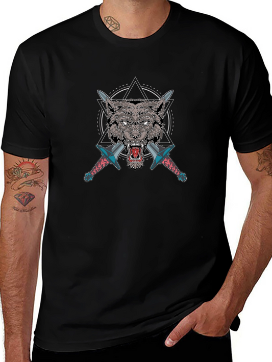 Wolf Graphic T-Shirt with Swords