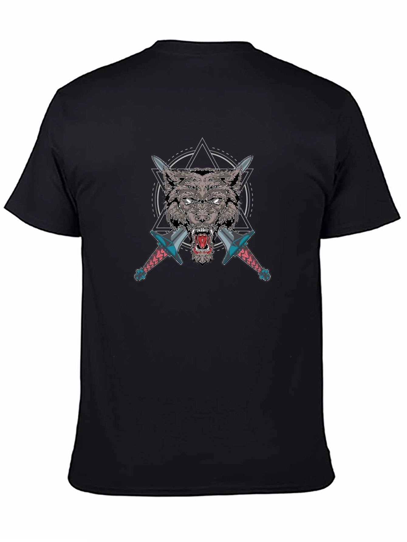 Wolf Graphic T-Shirt with Swords