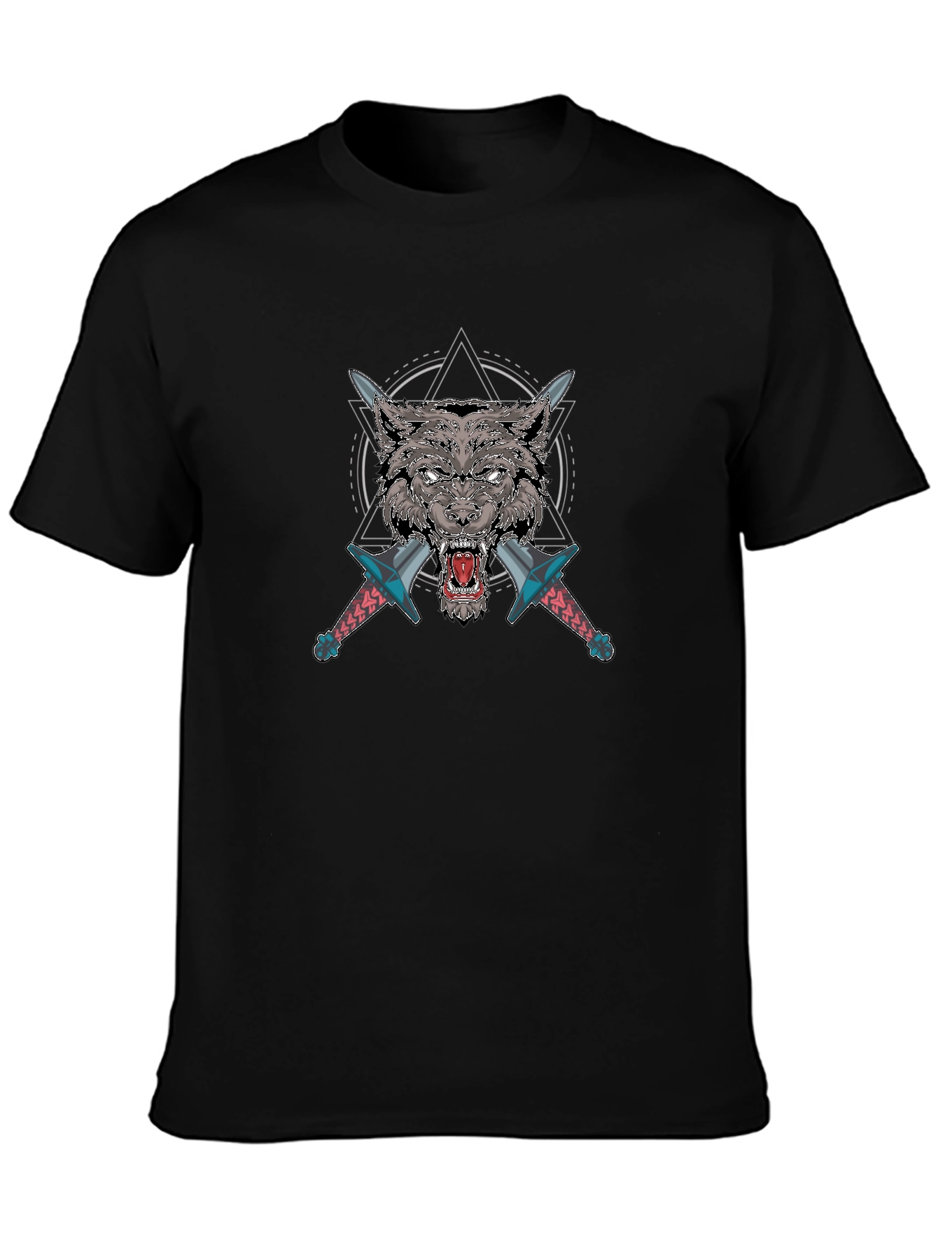 Wolf Graphic T-Shirt with Swords
